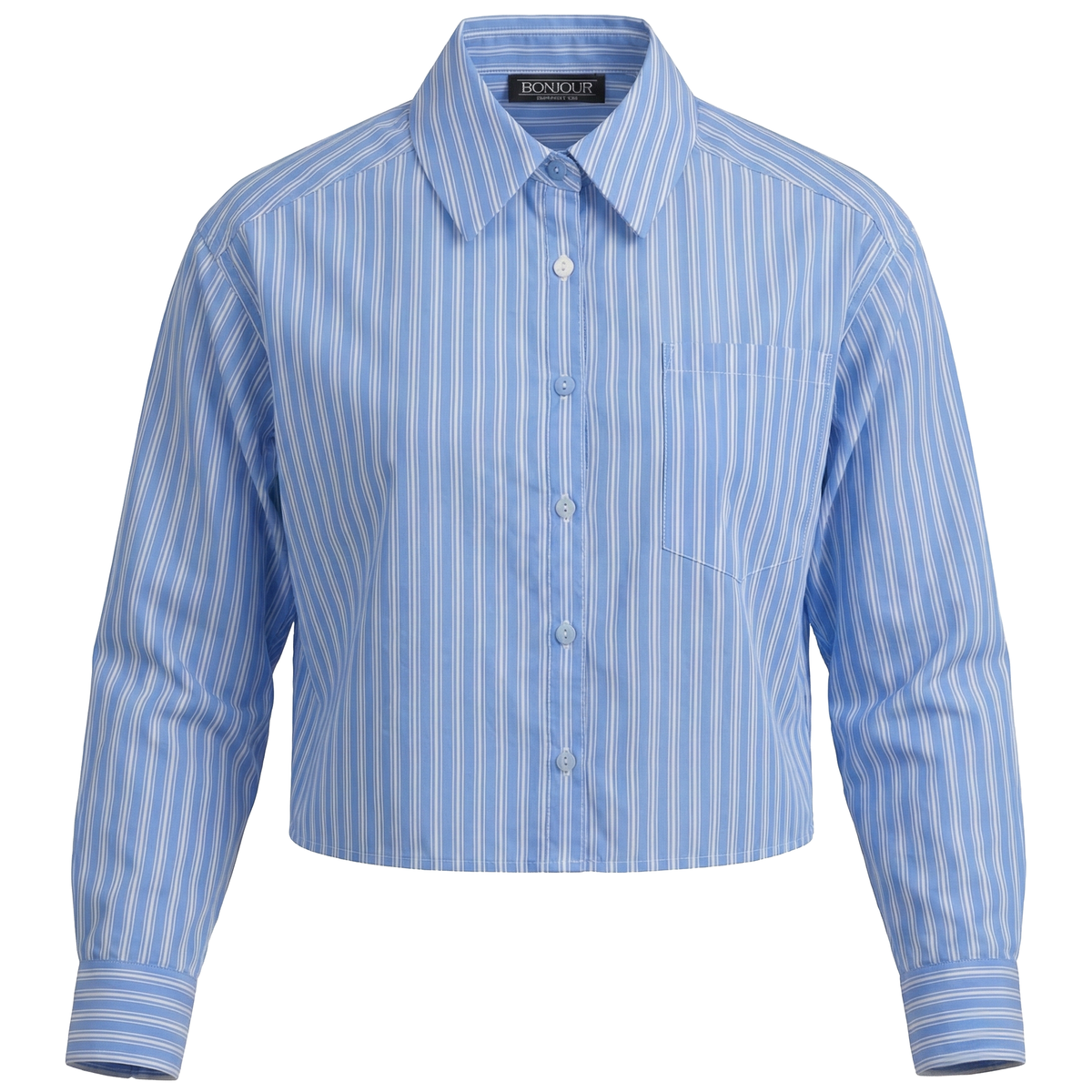 Cropped Stripped Blouse in Dark Denim by Bonjour