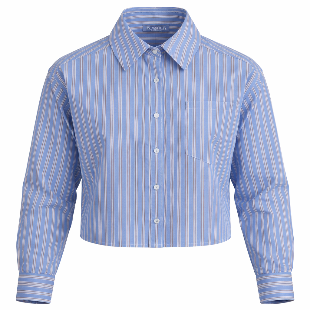 Cropped Stripped Blouse in Denim by Bonjour