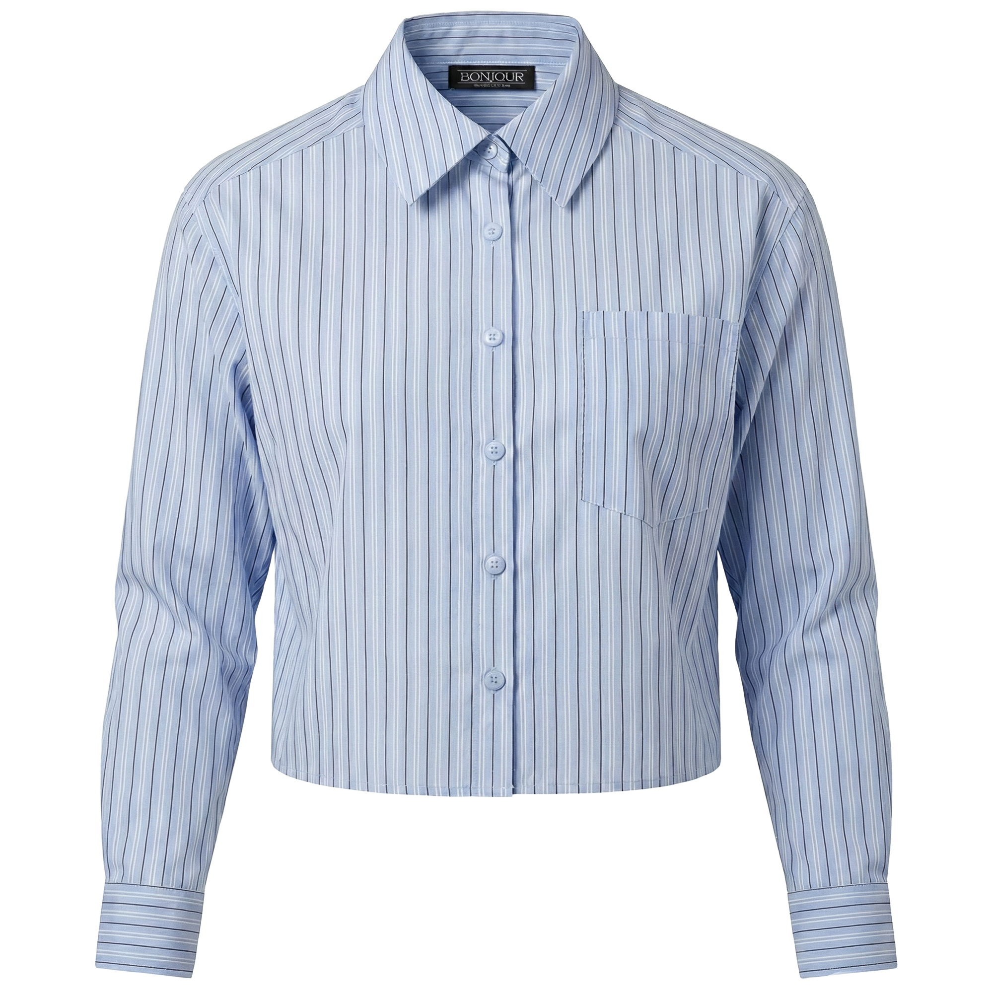 Cropped Stripped Blouse in Light Denim by Bonjour