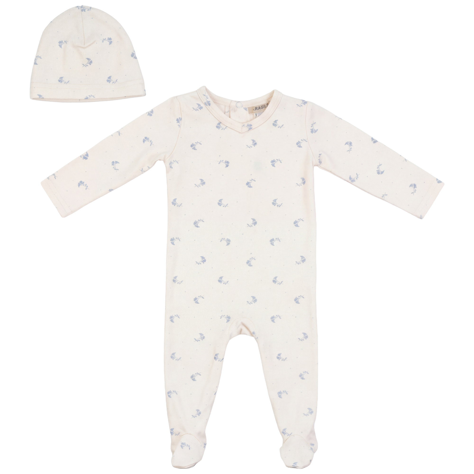 Cotton Floral Print Onesie in Blue Natural by Fragile