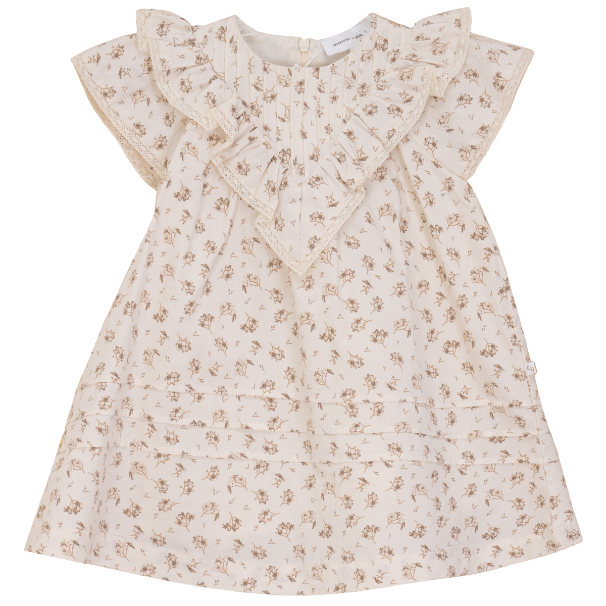 Printed V Shape Yoke Jumper Dress in Cocoa by Charlotte & George