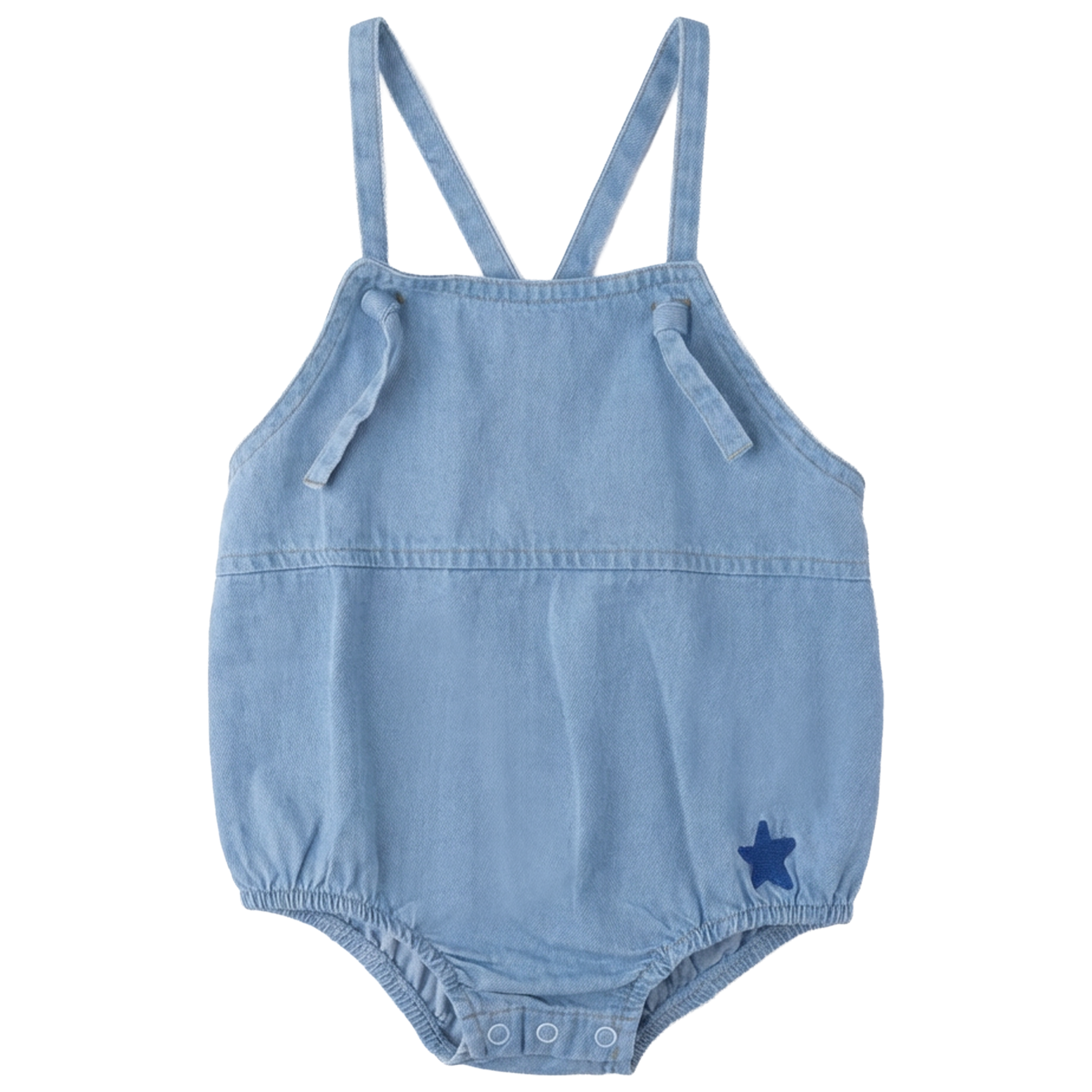 Star Embroidered Woven Denim Romper in Denim by FYI