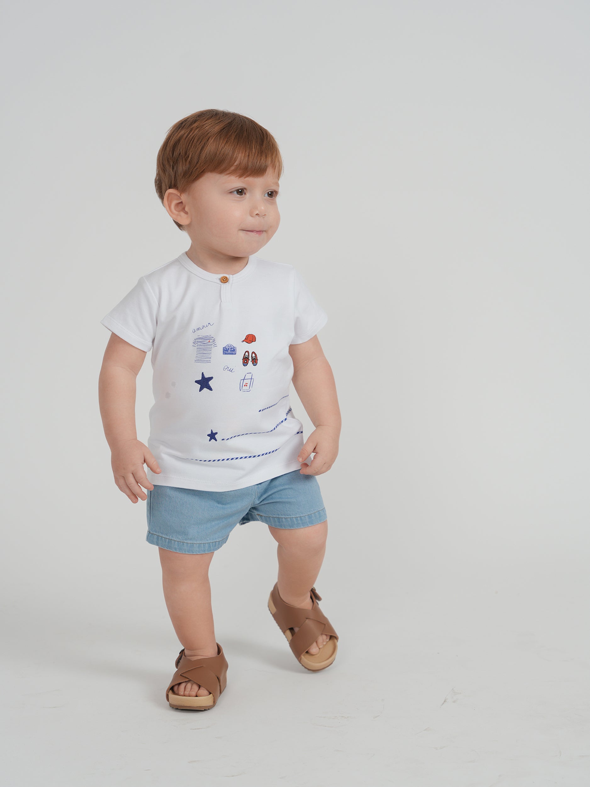 Star Embroidered Woven Denim Set in by FYI