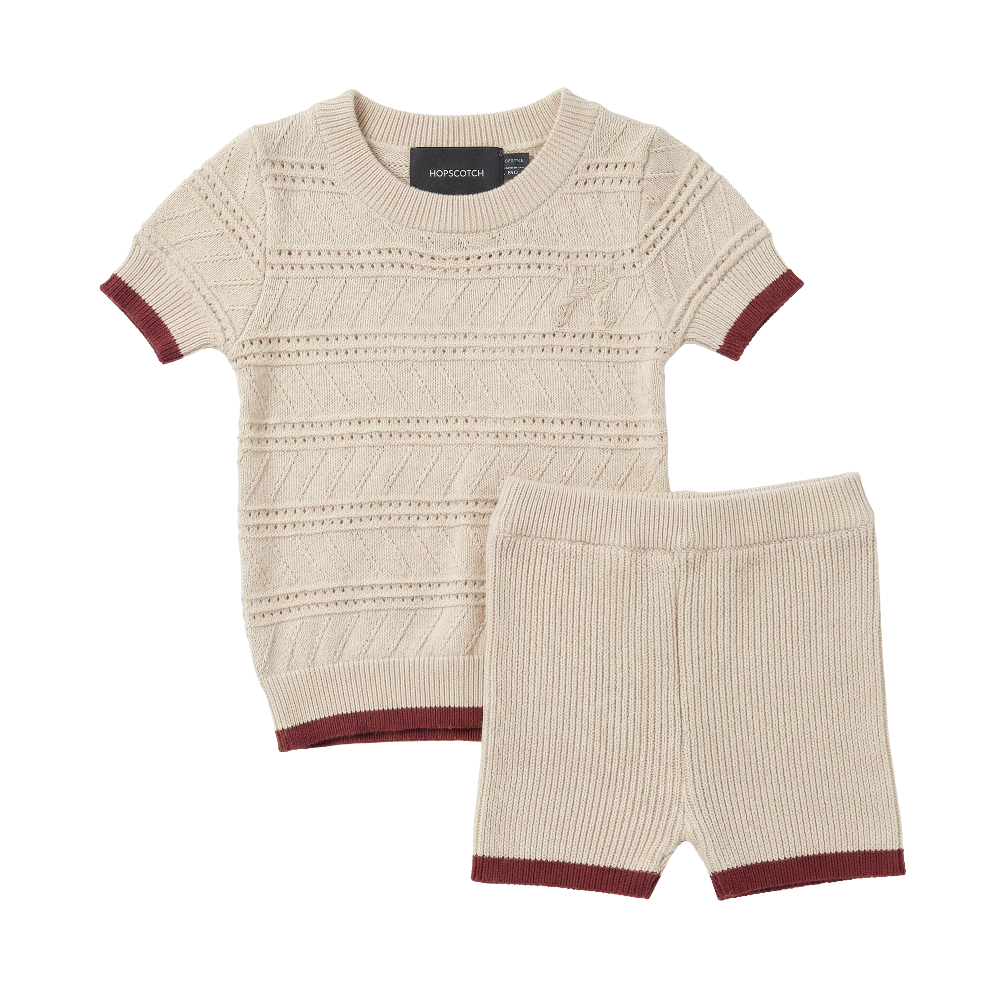 Textured Knit Shorts Set in Natural by Hopscotch