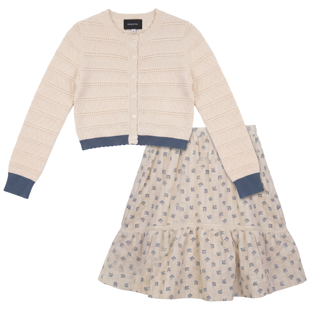 Floral Print Skirt Cardigan Set in Moonlight by Hopscotch