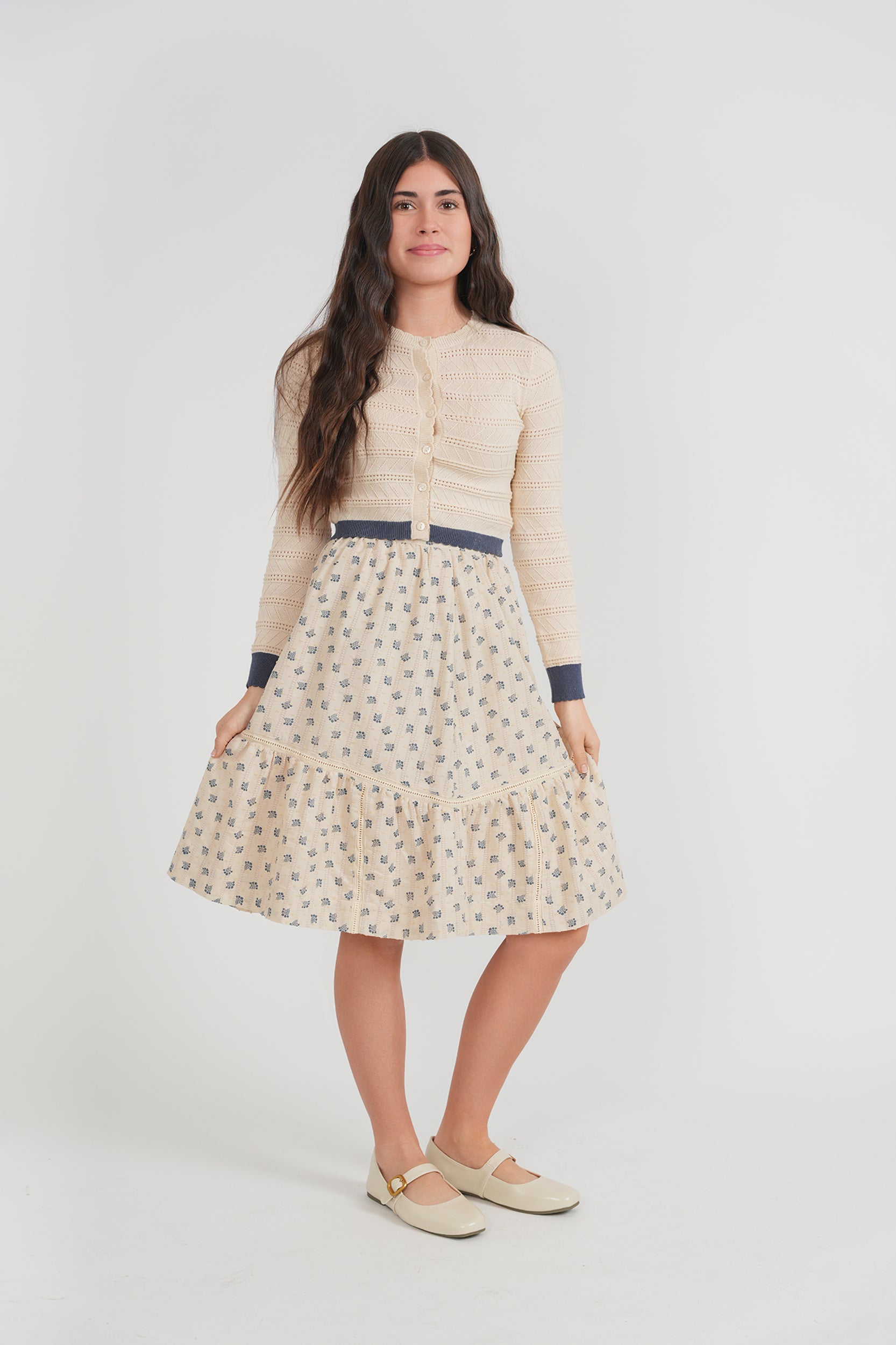 Floral Print Skirt Cardigan Set in by Hopscotch