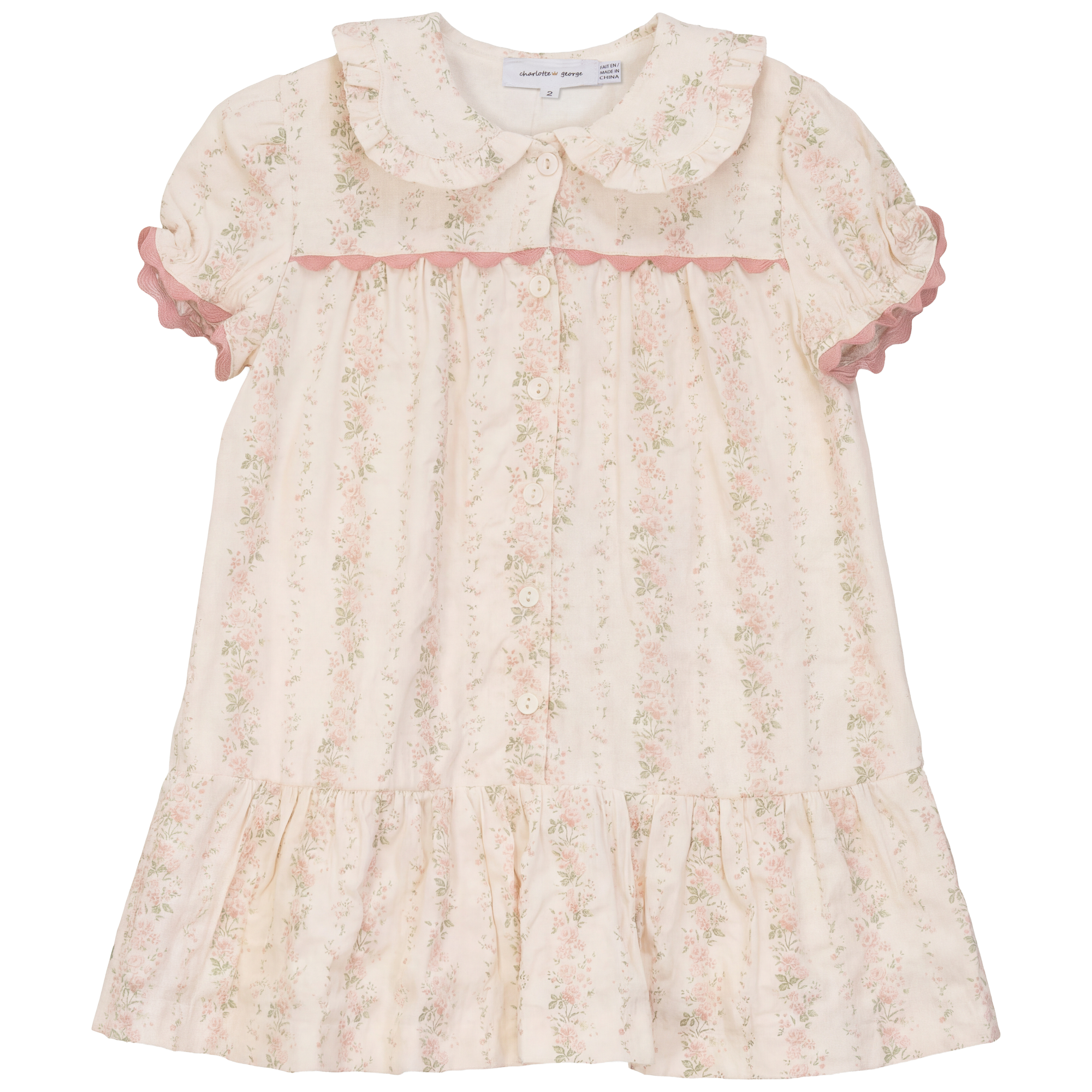Stripe Floral Print Dress in Pink by Charlotte & George