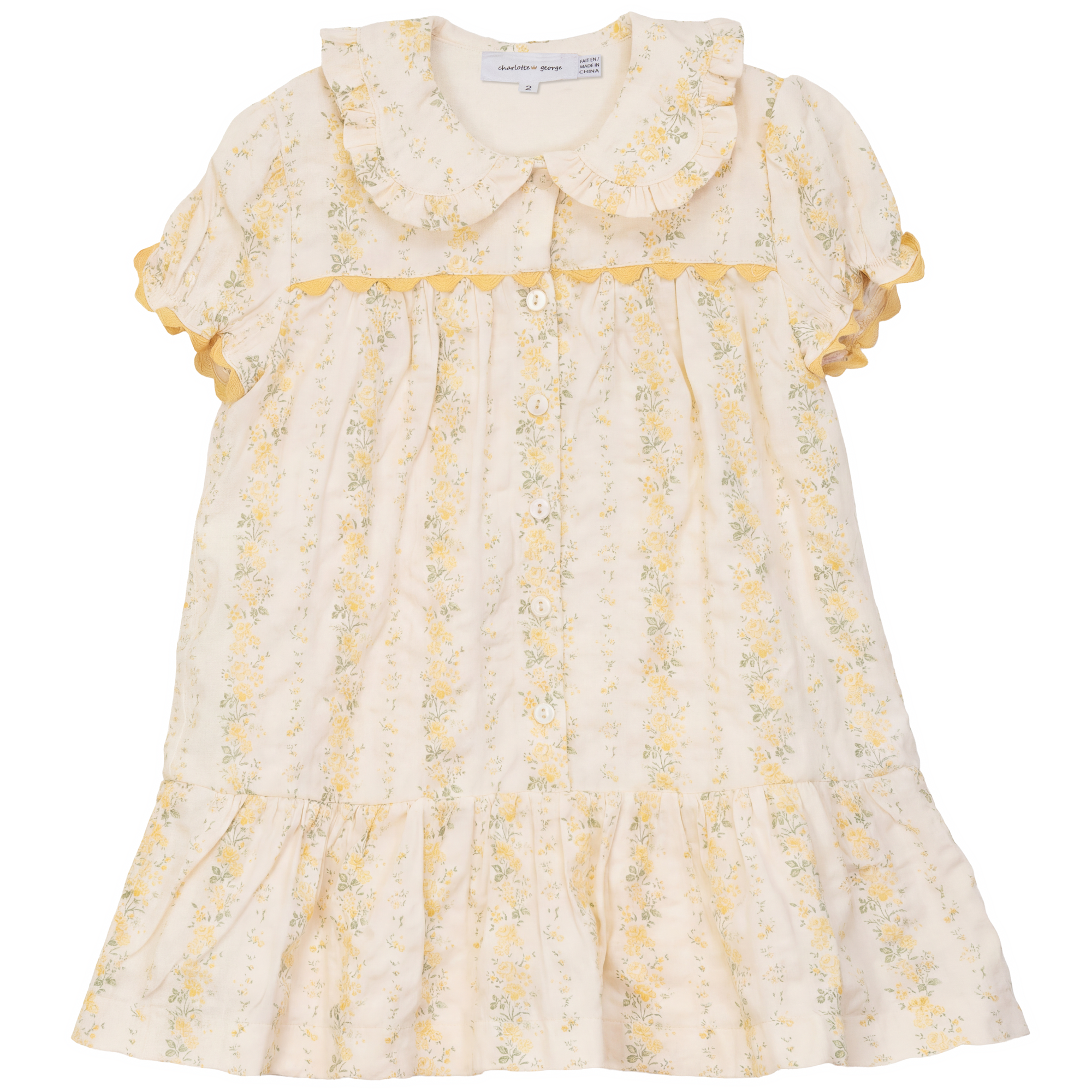 Stripe Floral Print Dress in Yellow by Charlotte & George