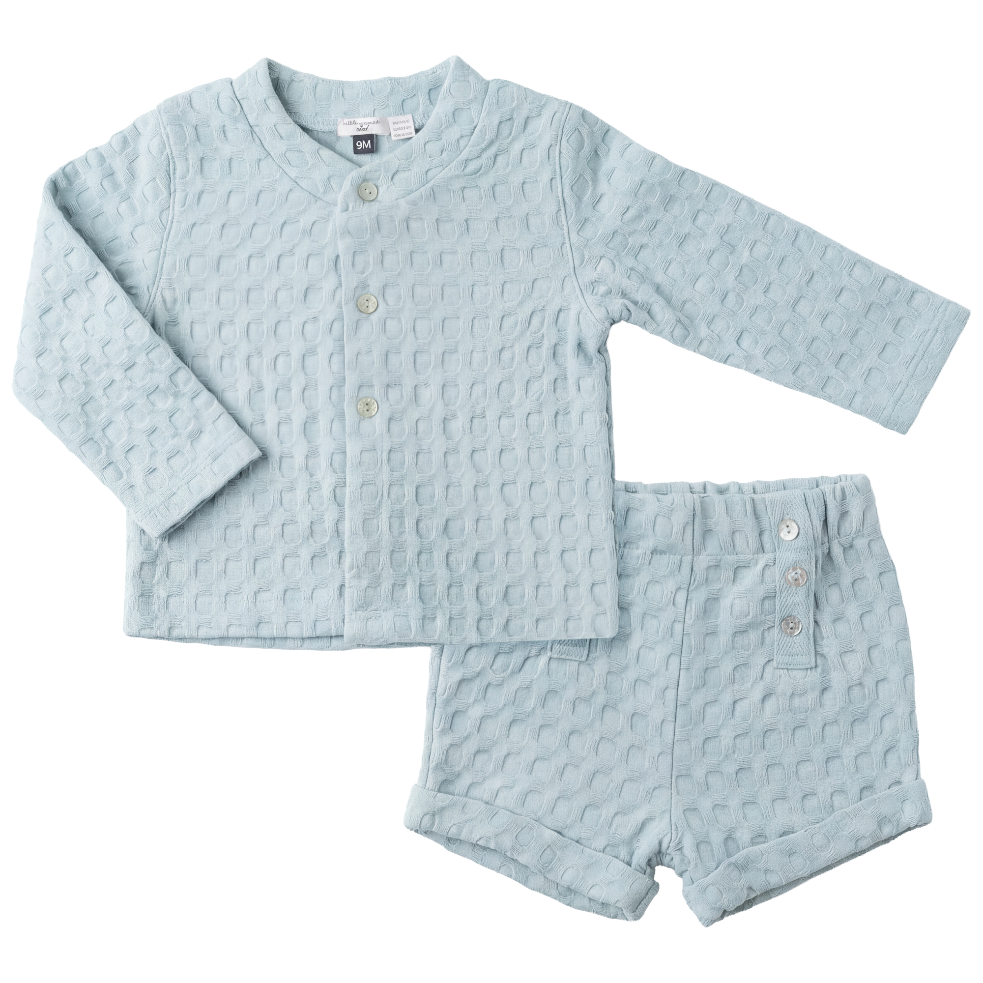 Textured Waffle Knit Set in Cool Sky by Little Fragile