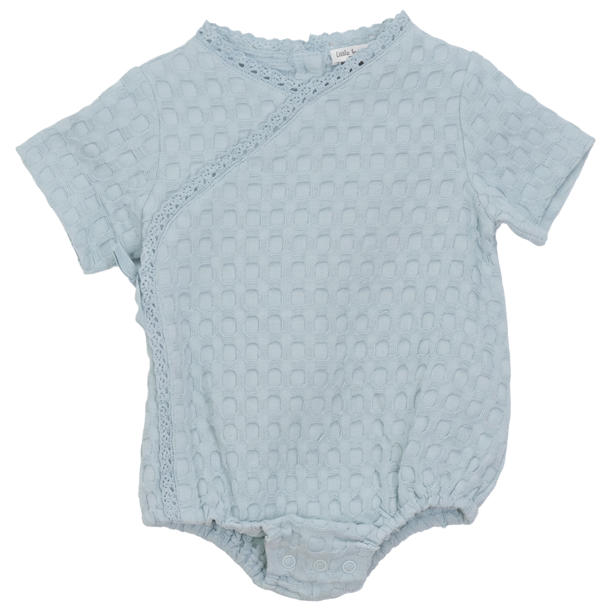 Textured Waffle Romper in Cool Sky by Little Fragile