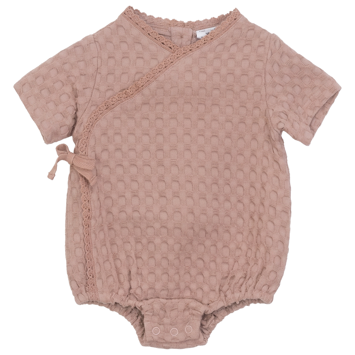 Textured Waffle Romper in Rose Cloud by Little Fragile
