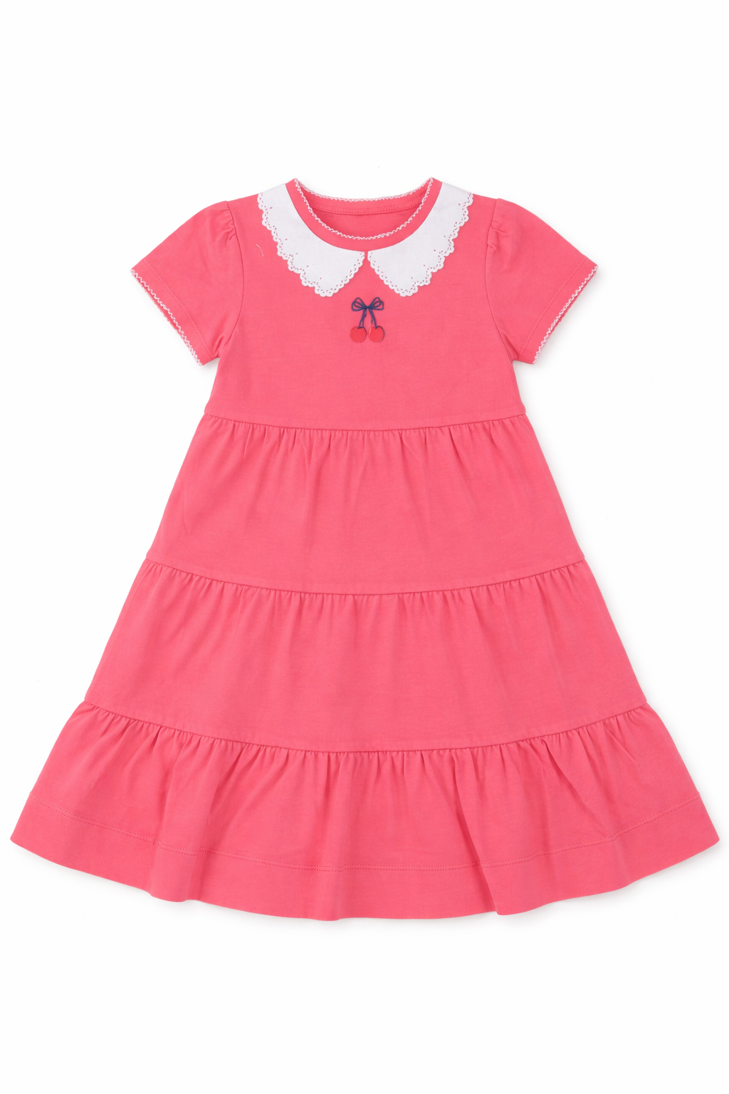 Cherry Print Tiered Dress in Flamingo by Lola