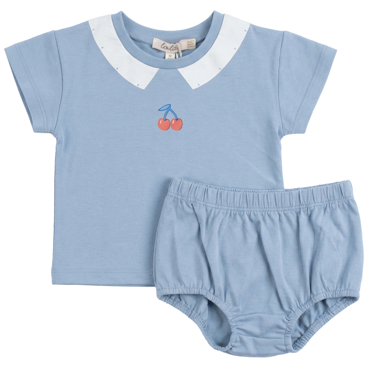 Cherry Print Set in Stone Blue by Lola