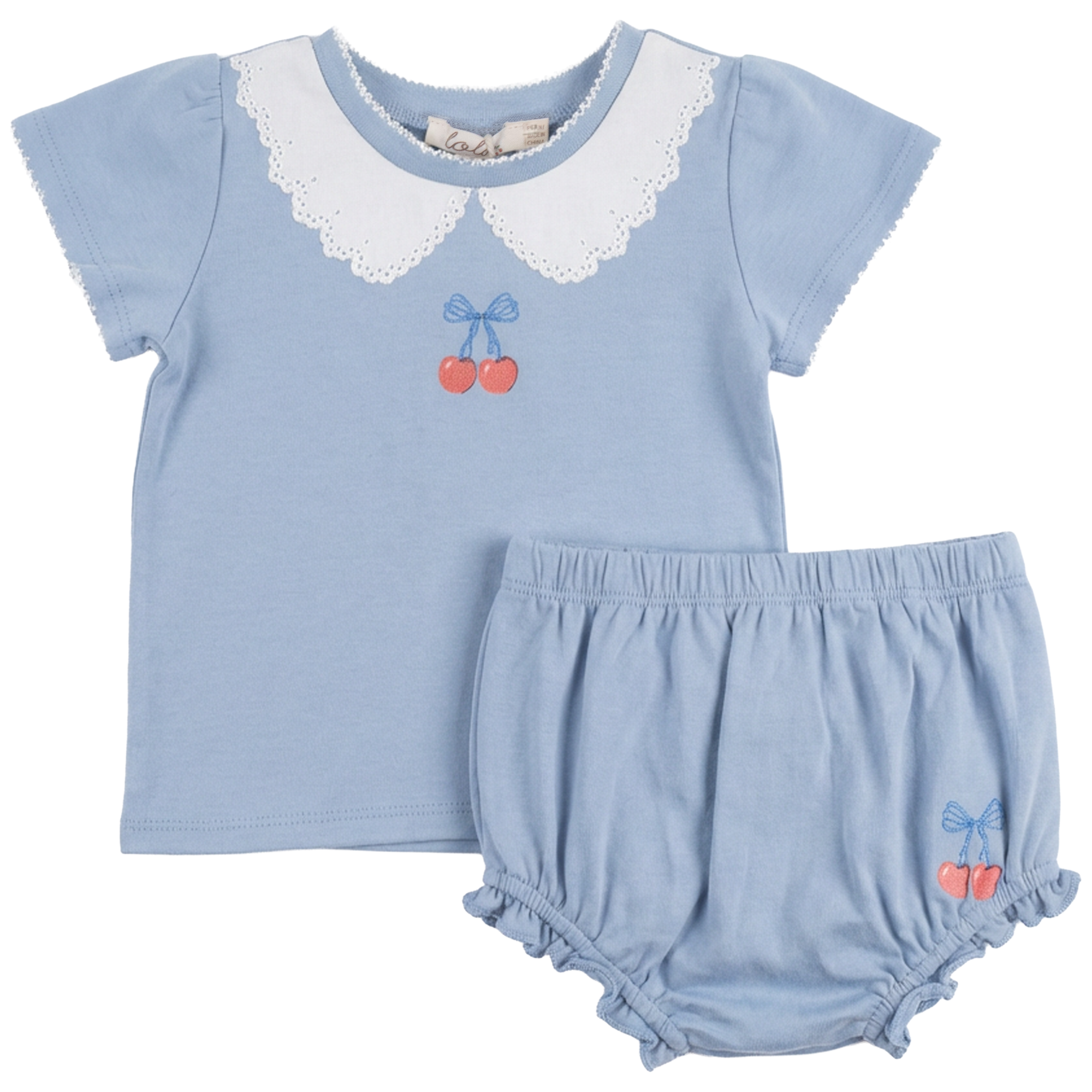 Cherry Print Set in Stone Blue by Lola