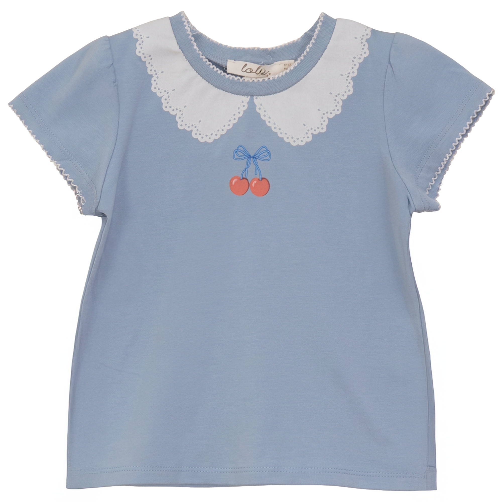 Cherry Print Tshirt in Stone Blue by Lola