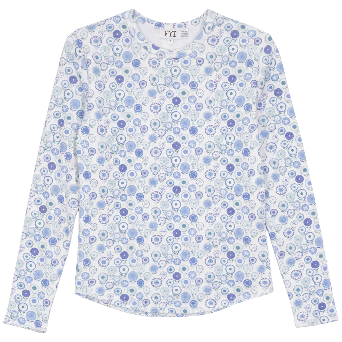 Top With Circle Flower Print in Blue by FYI