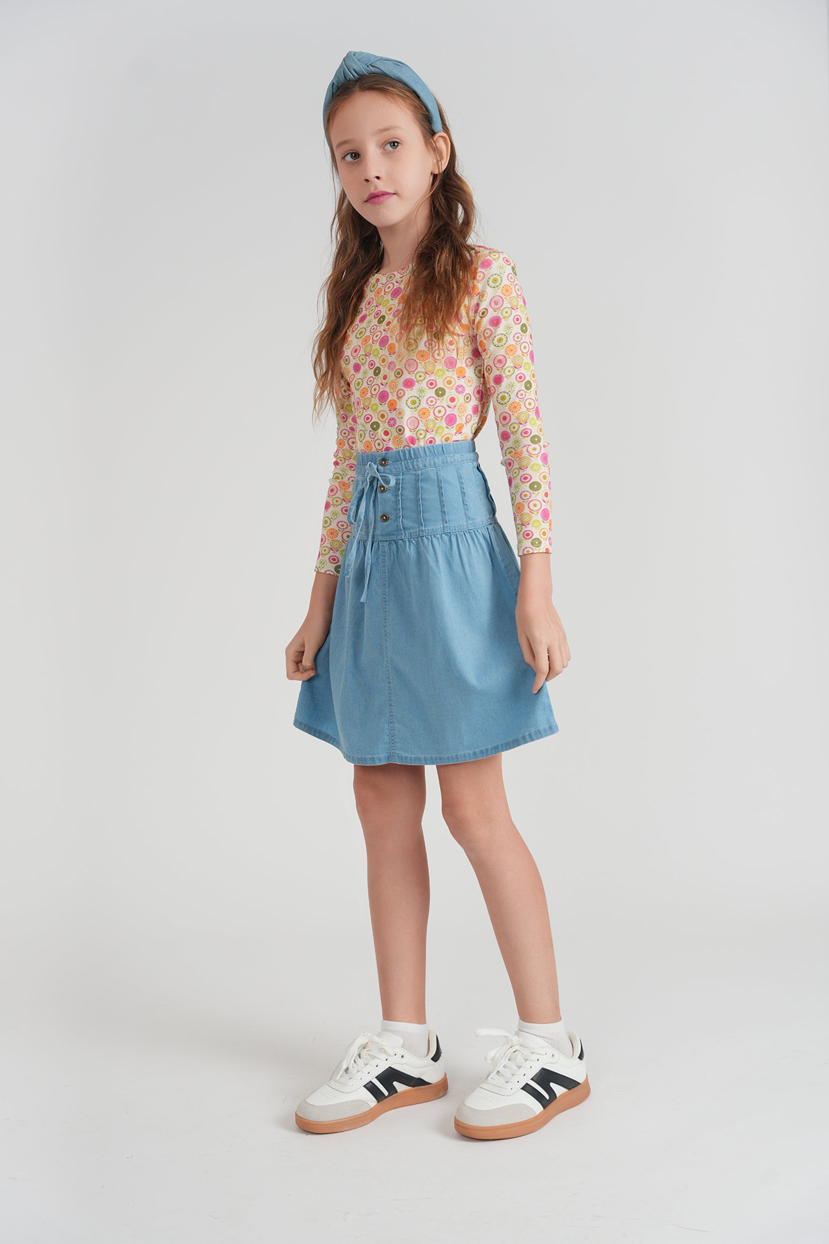 Girls Top With Circle Flower Print in by FYI