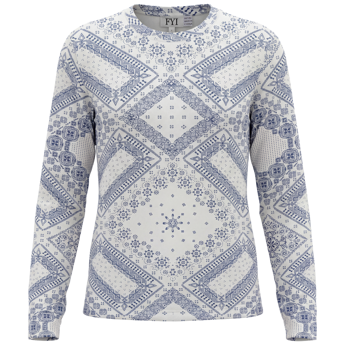 Mosaic Tile Print Top in Denim by FYI