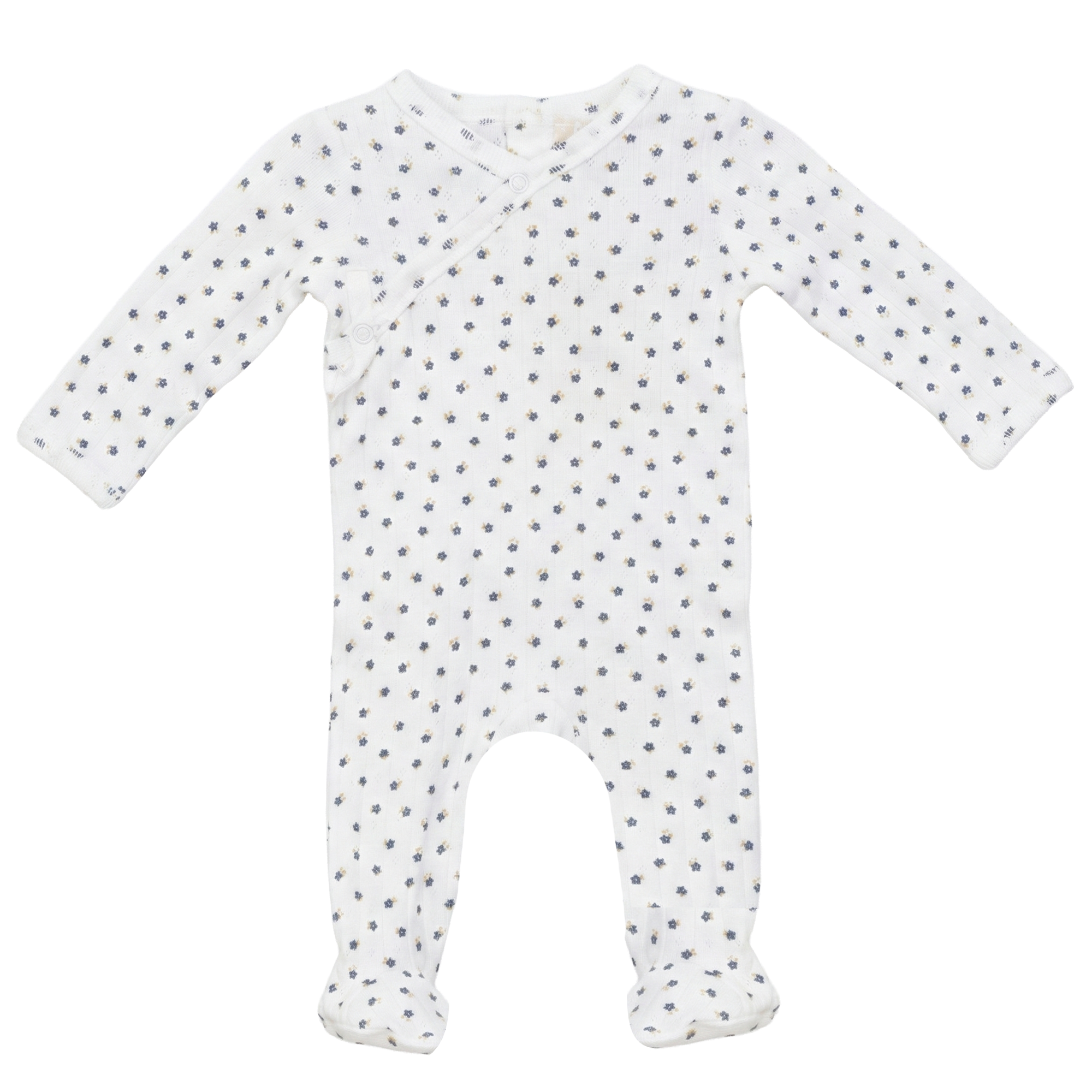 Pointelle Flower Print Onesie in White Denim by Fragile