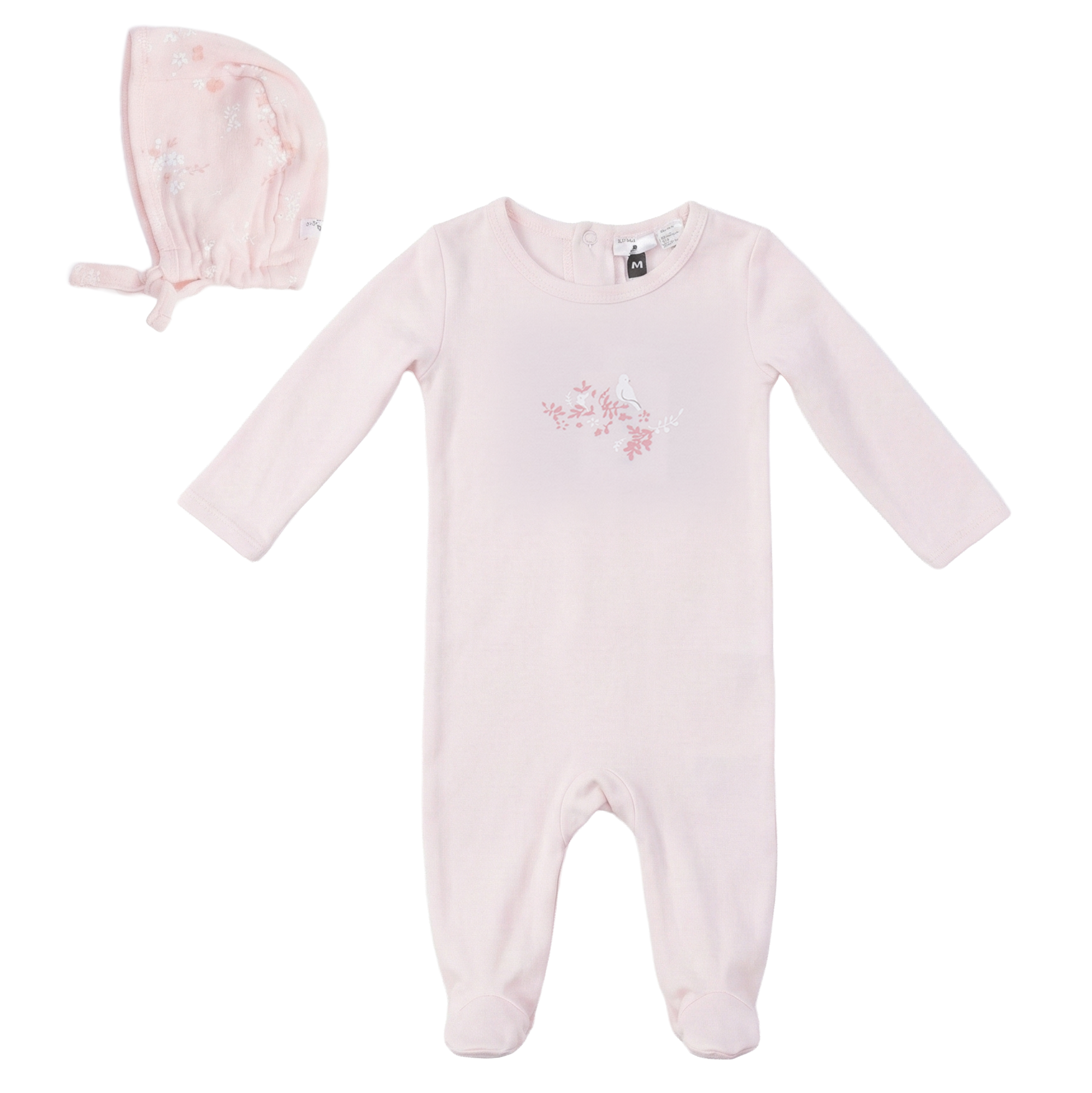 Baby Romper Set With Bird Print At Chest in Pink by Little Fragile