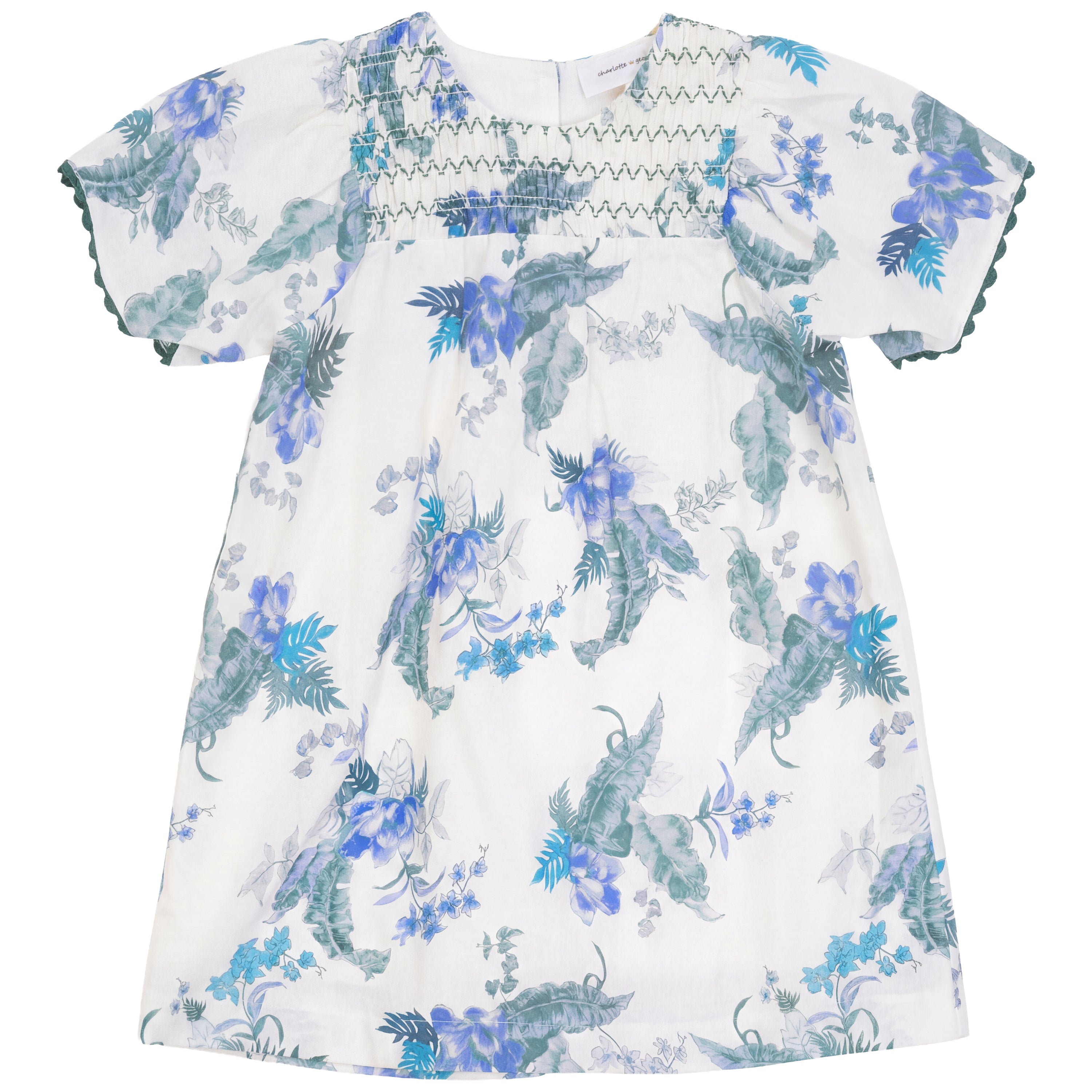 Floral Print Smocked Dress in Blue by Charlotte & George