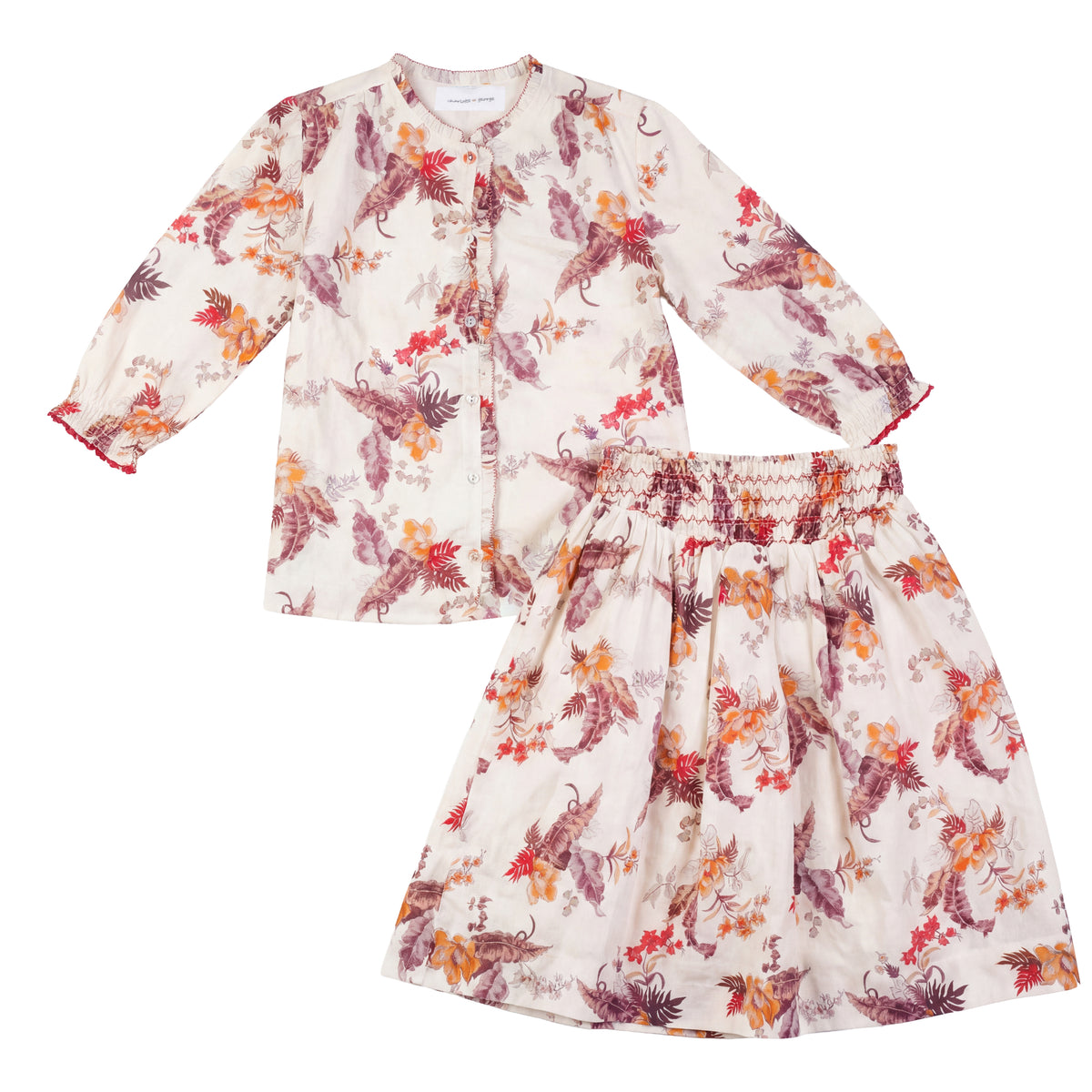 Floral Print Smocked Skirt Set in Rose by Charlotte & George