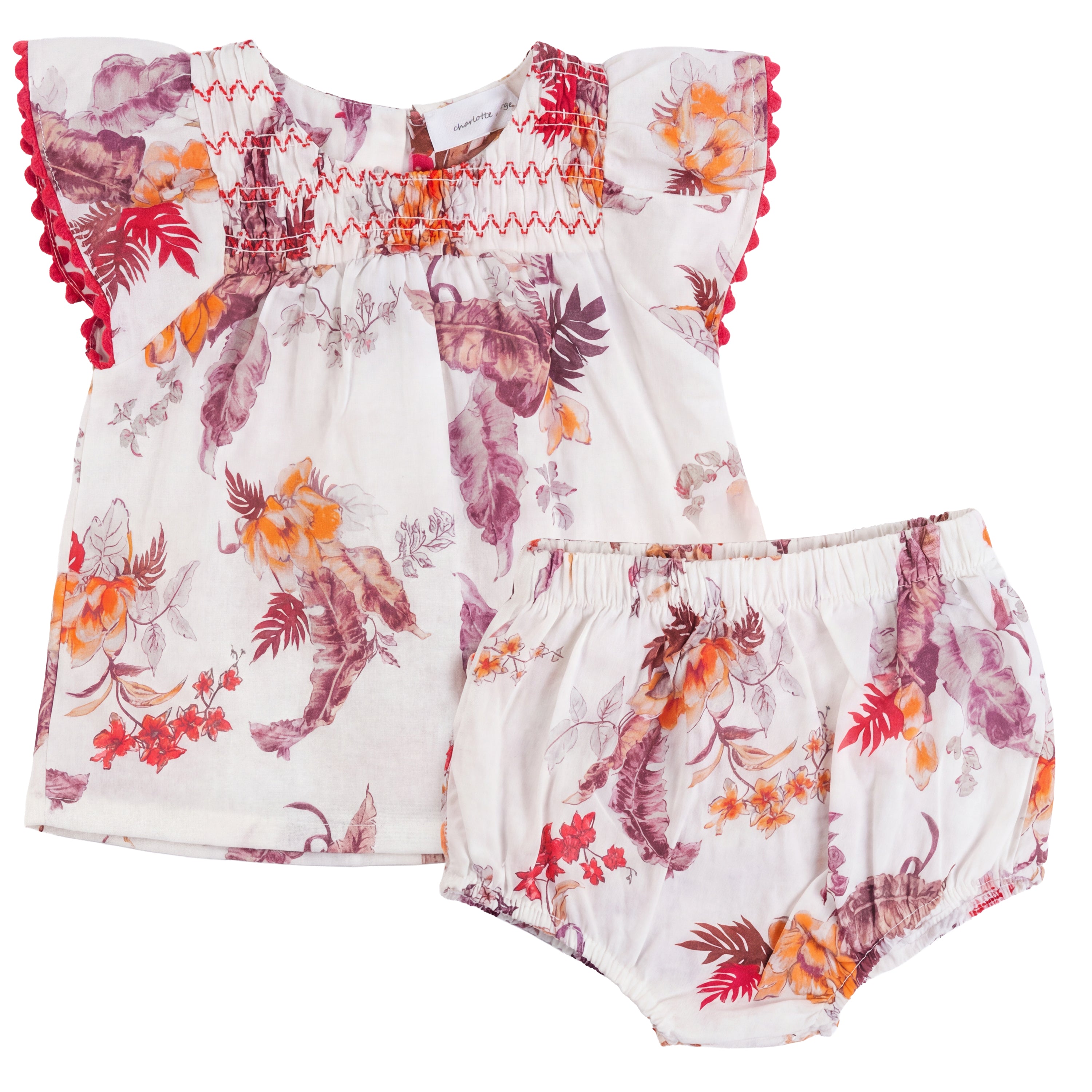 Floral Print Smocked Set in Rose by Charlotte & George