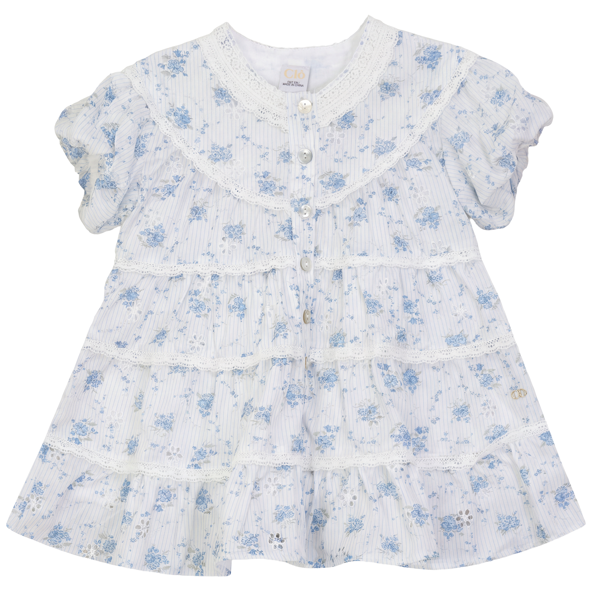 Woven Dress With Lace in Blue by Clô
