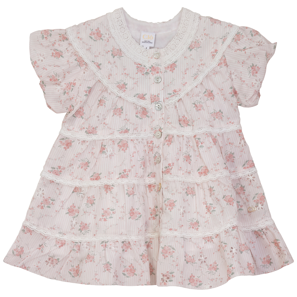 Woven Dress With Lace in Pink by Clô