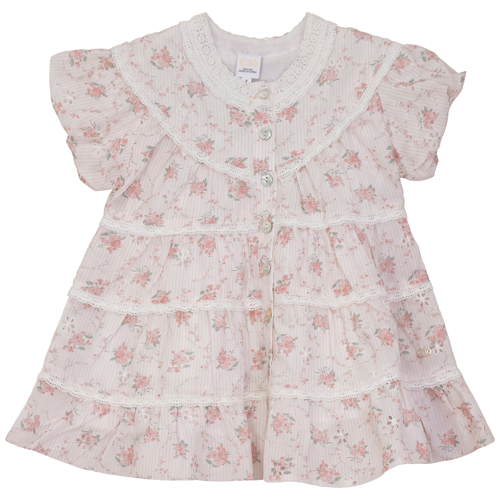 Woven Dress With Lace in Pink by Clô