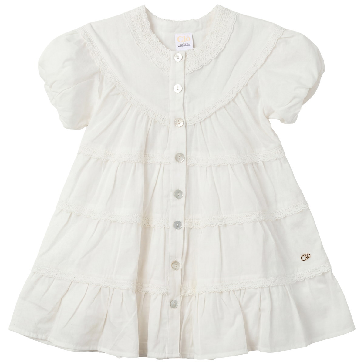 Woven Dress With Lace in Off White by Clô