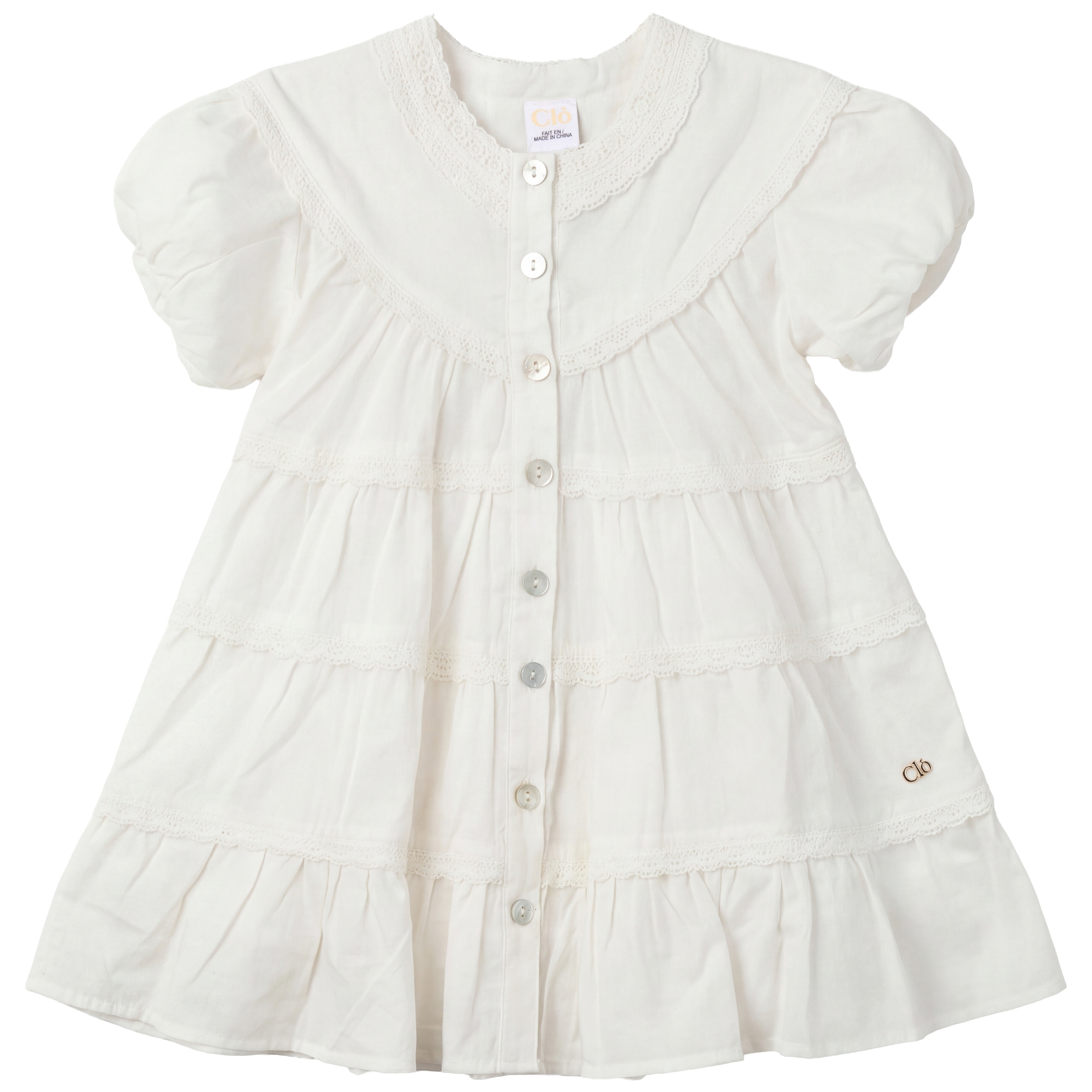 Girls Woven Dress With Lace in Off White by Clô