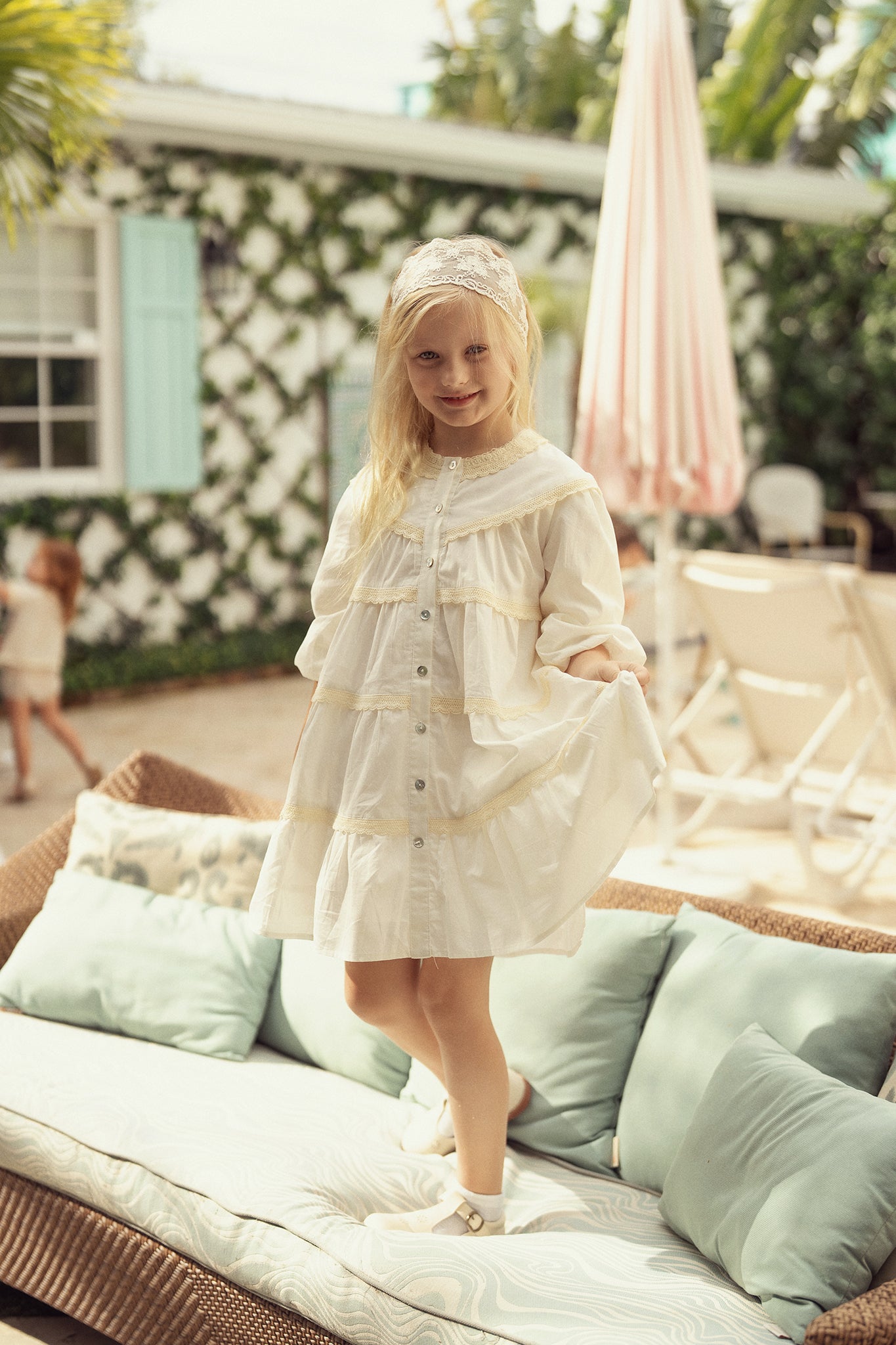 Girls Woven Dress With Lace in by Clô