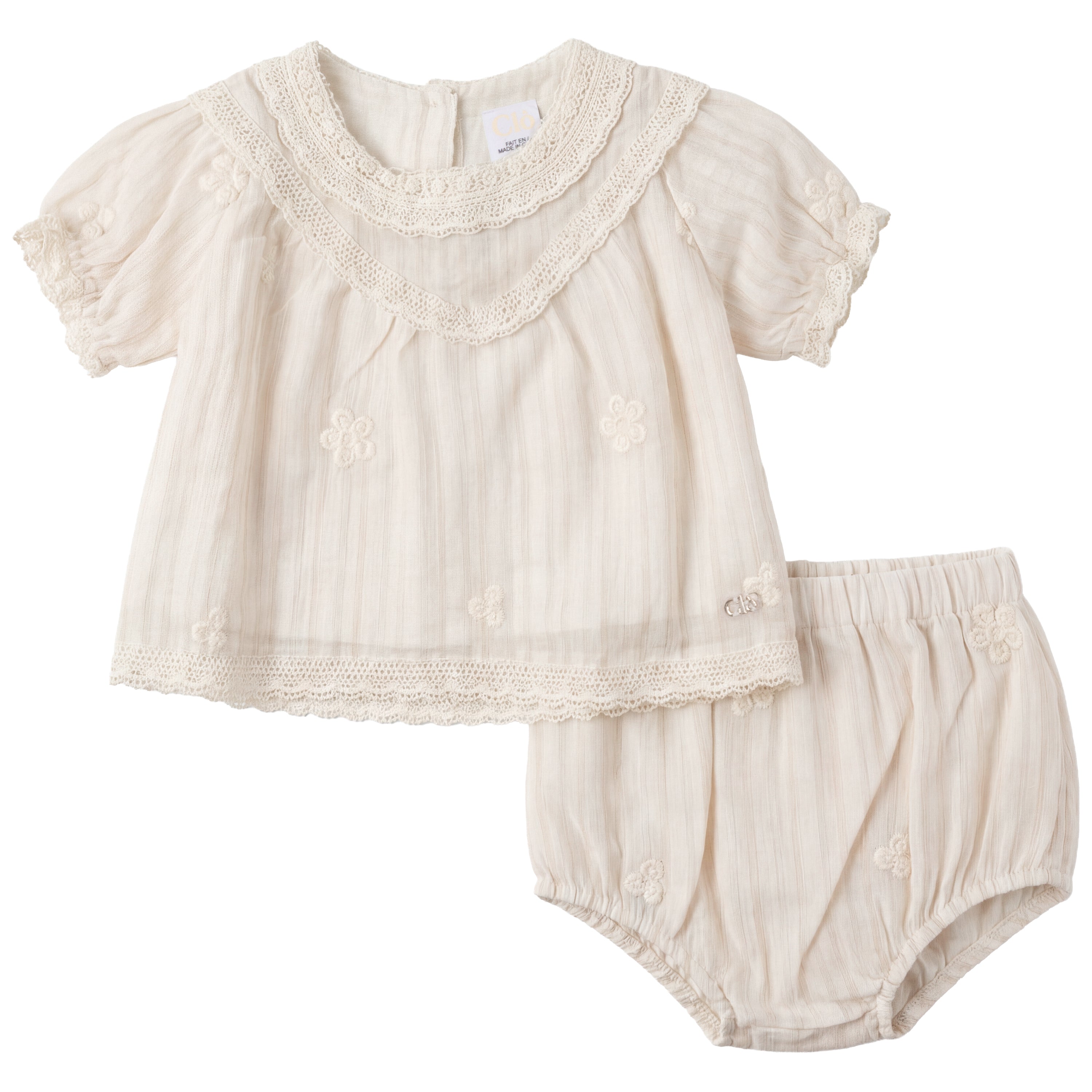 Woven Two Piece With Lace in Cream Brick by Clô