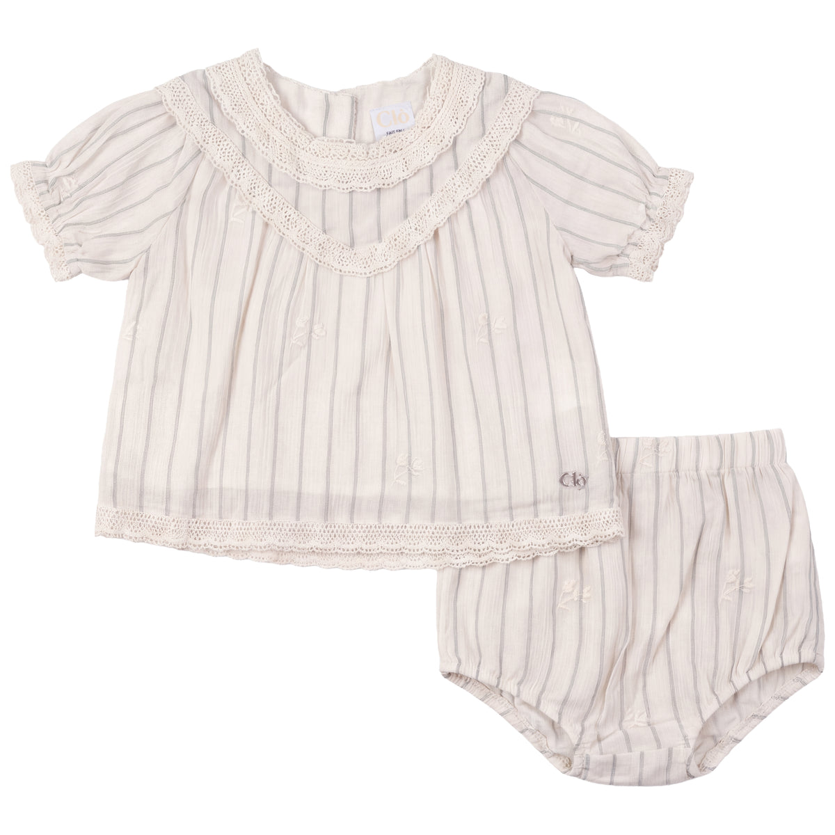 Woven Two Piece With Lace in Cream Dark Green by Clô