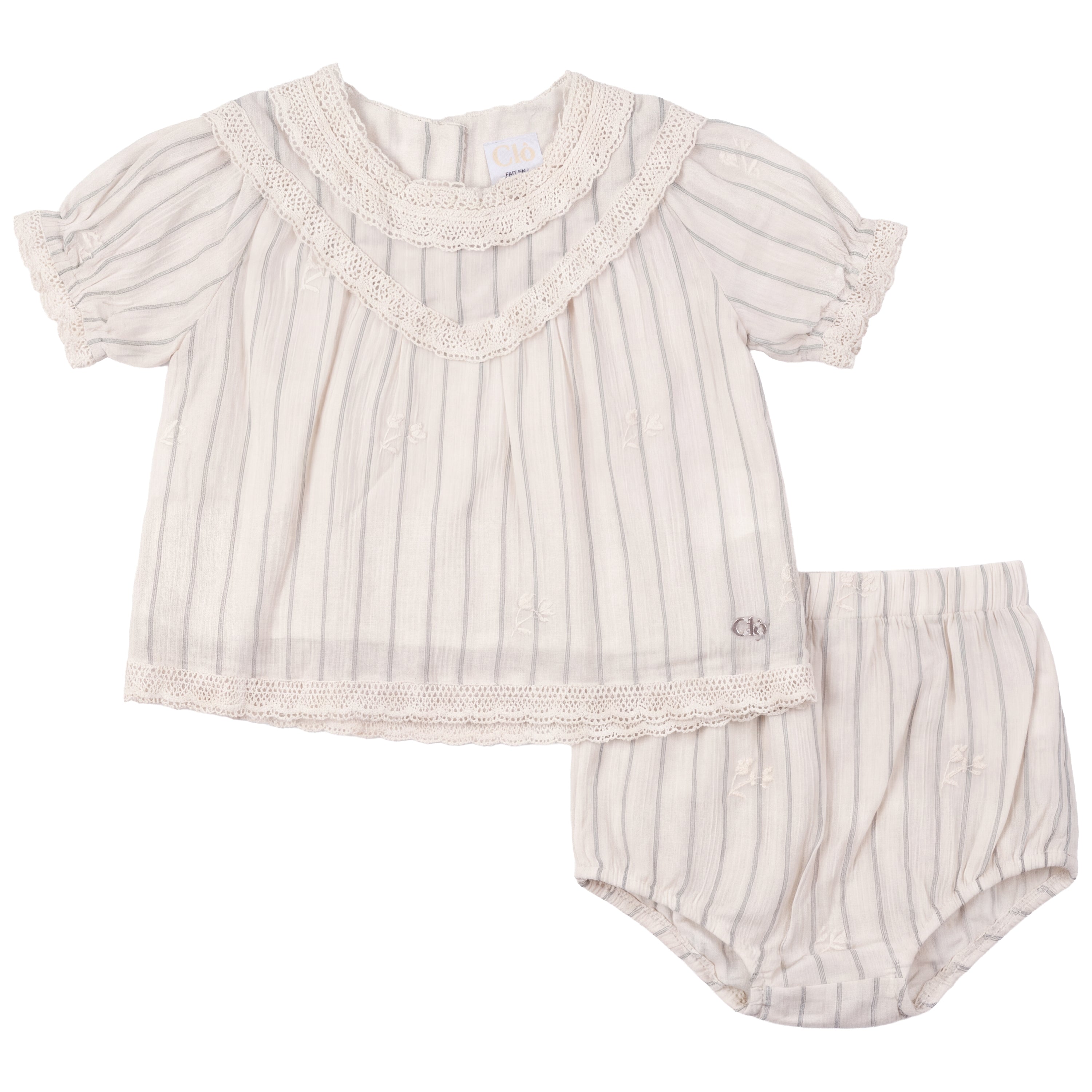 Woven Two Piece With Lace in Cream Dark Green by Clô