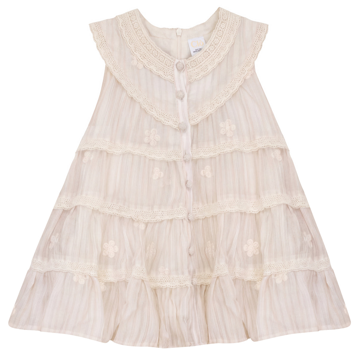 Woven Dress With Lace in Cream Brick by Clô