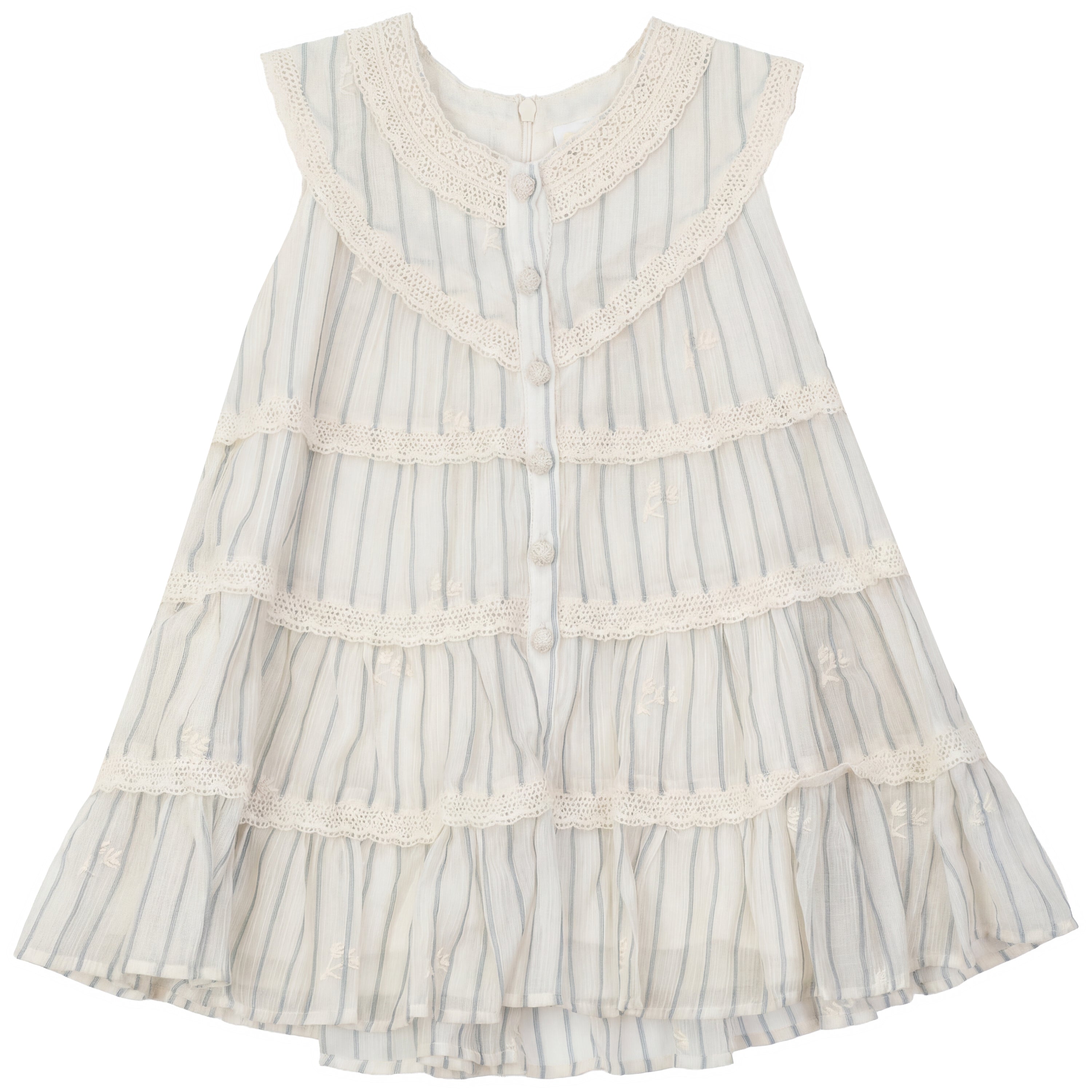 Woven Dress With Lace in Cream Dark Green by Clô