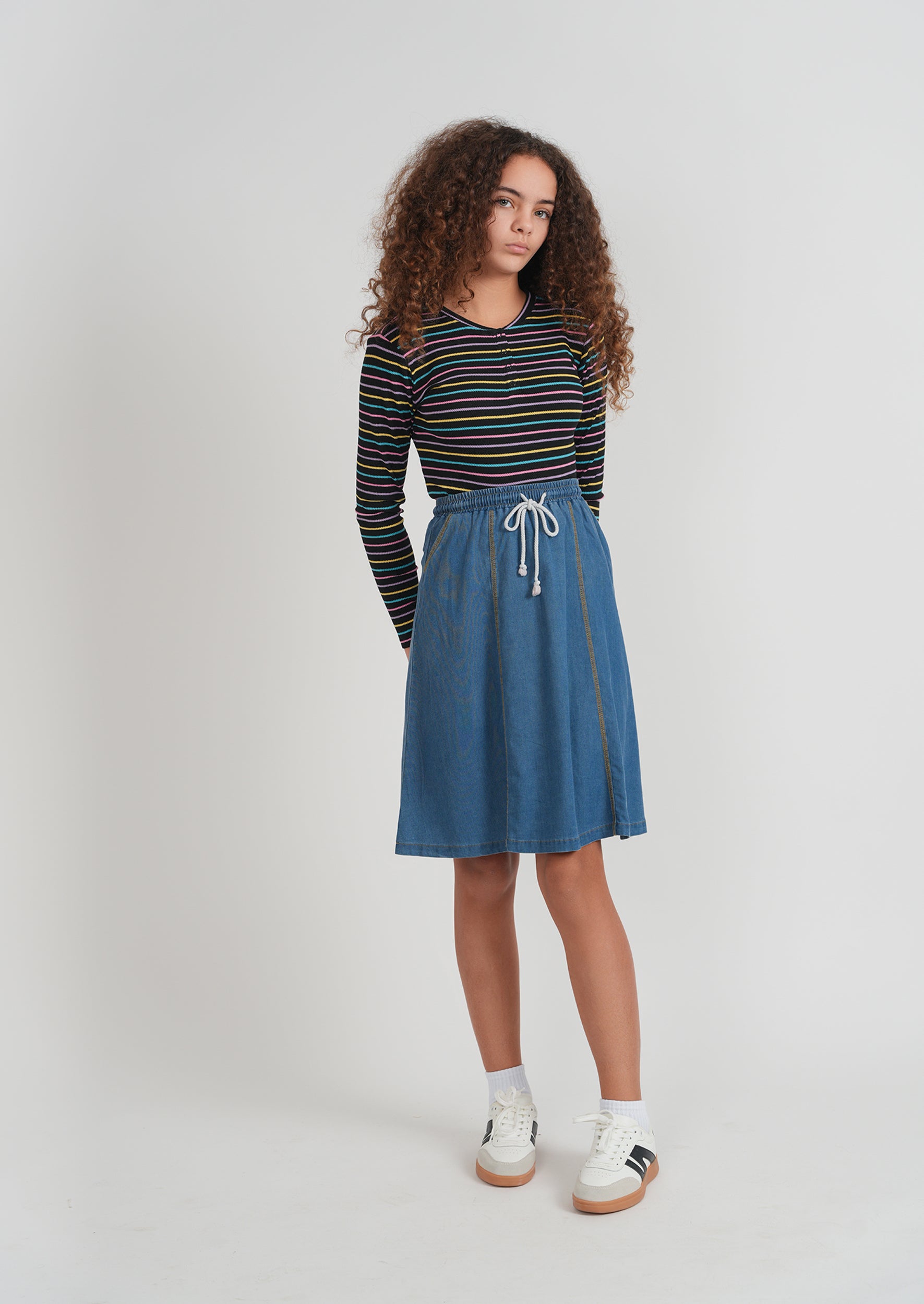 Multi Big Stripe Waffle Top in by FYI