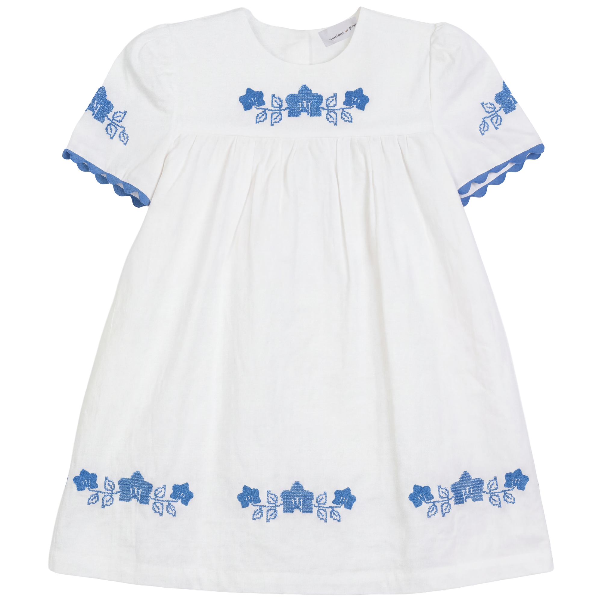 Criss Cross Flower Embroidered Dress in White by Charlotte & George