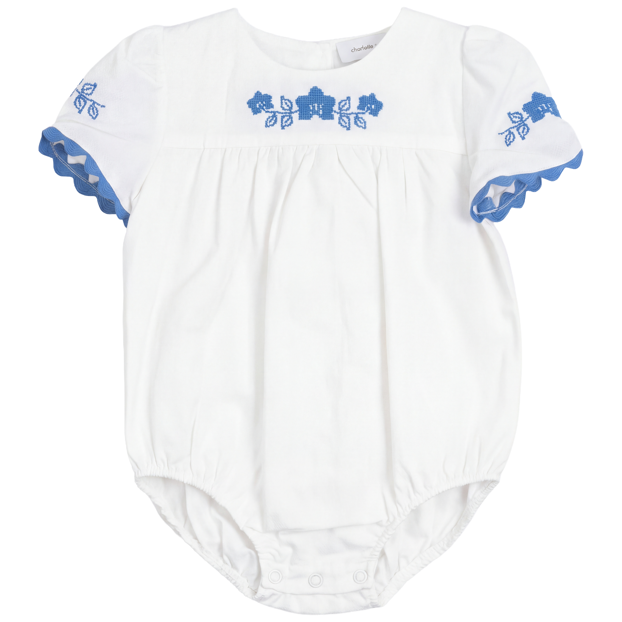 Criss Cross Flower Embroidered Bubble in White by Charlotte & George