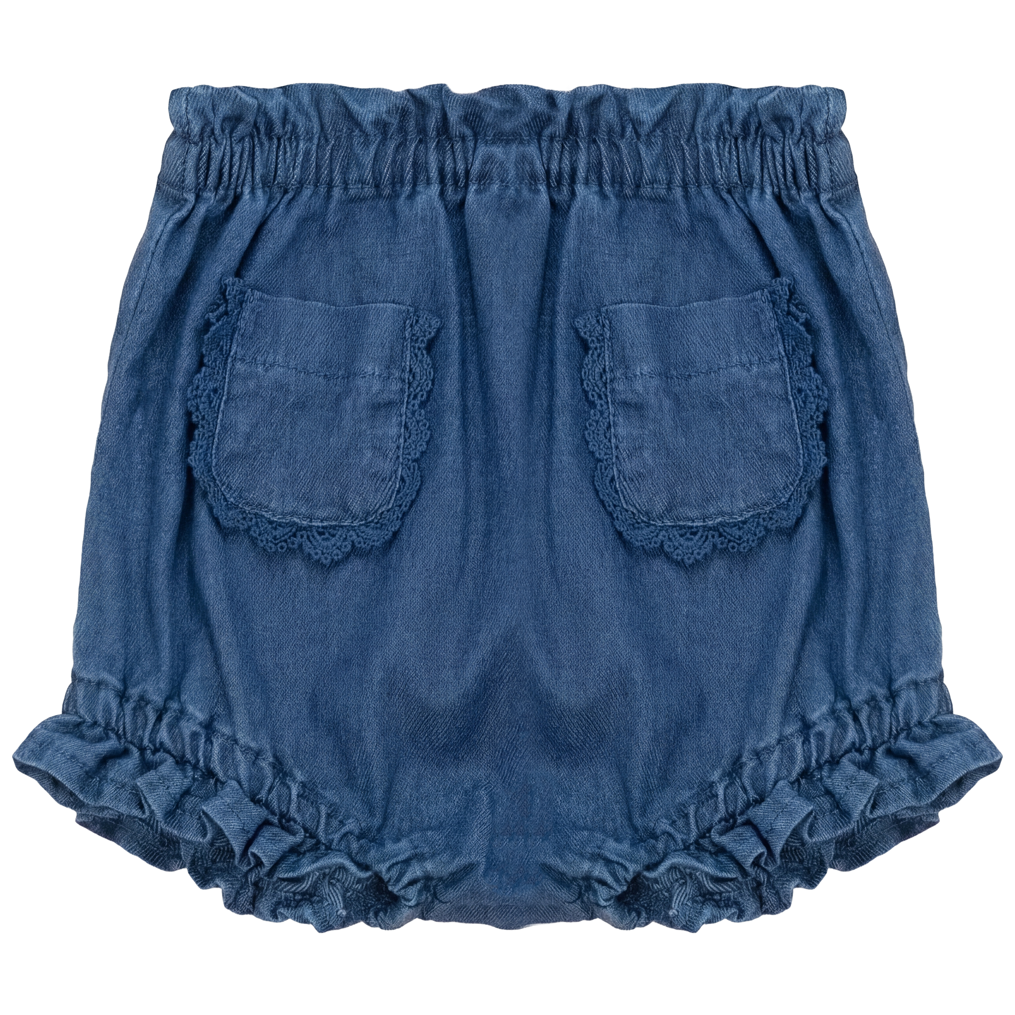 Woven Denim Lace Trim Bottom in Dark Denim Wash by Charlotte & George