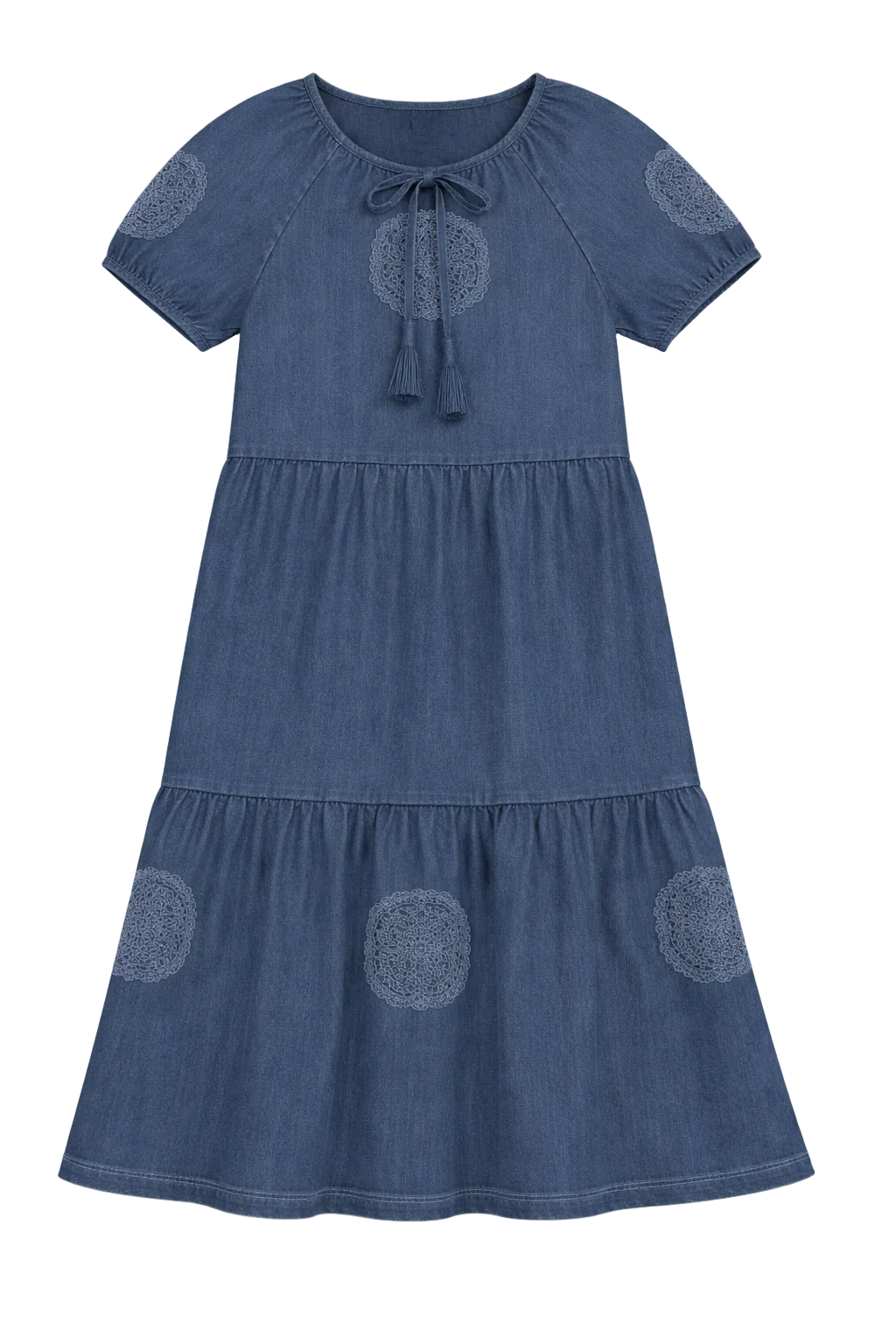 Denim Dress With Crochet Trim in Dark Denim Wash by Charlotte & George