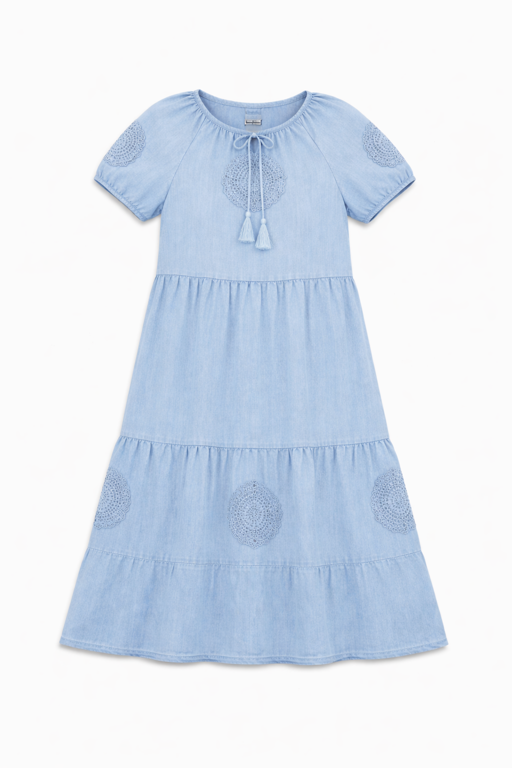 Denim Dress With Crochet Trim