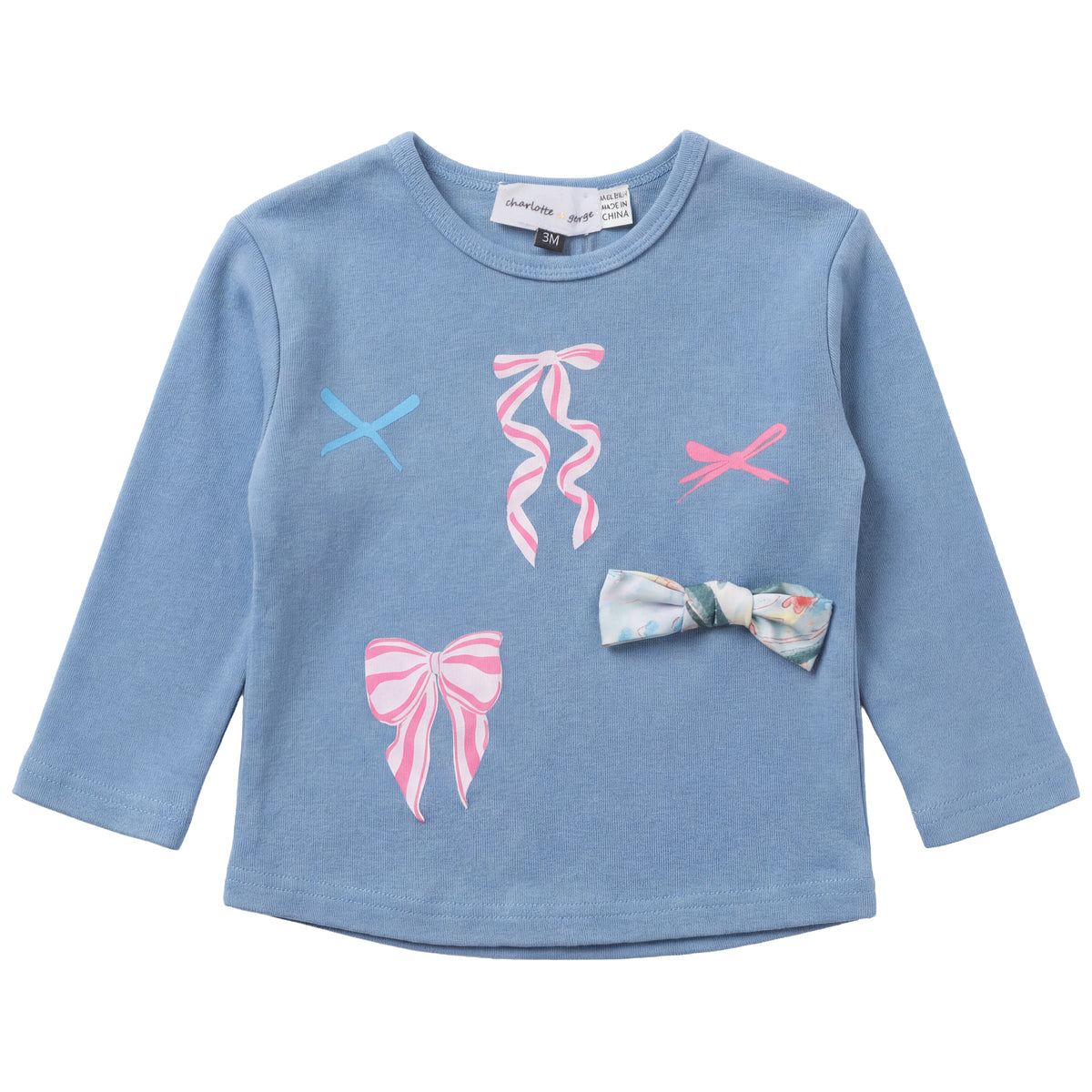 Bows Trim Top in Light Denim by Charlotte & George