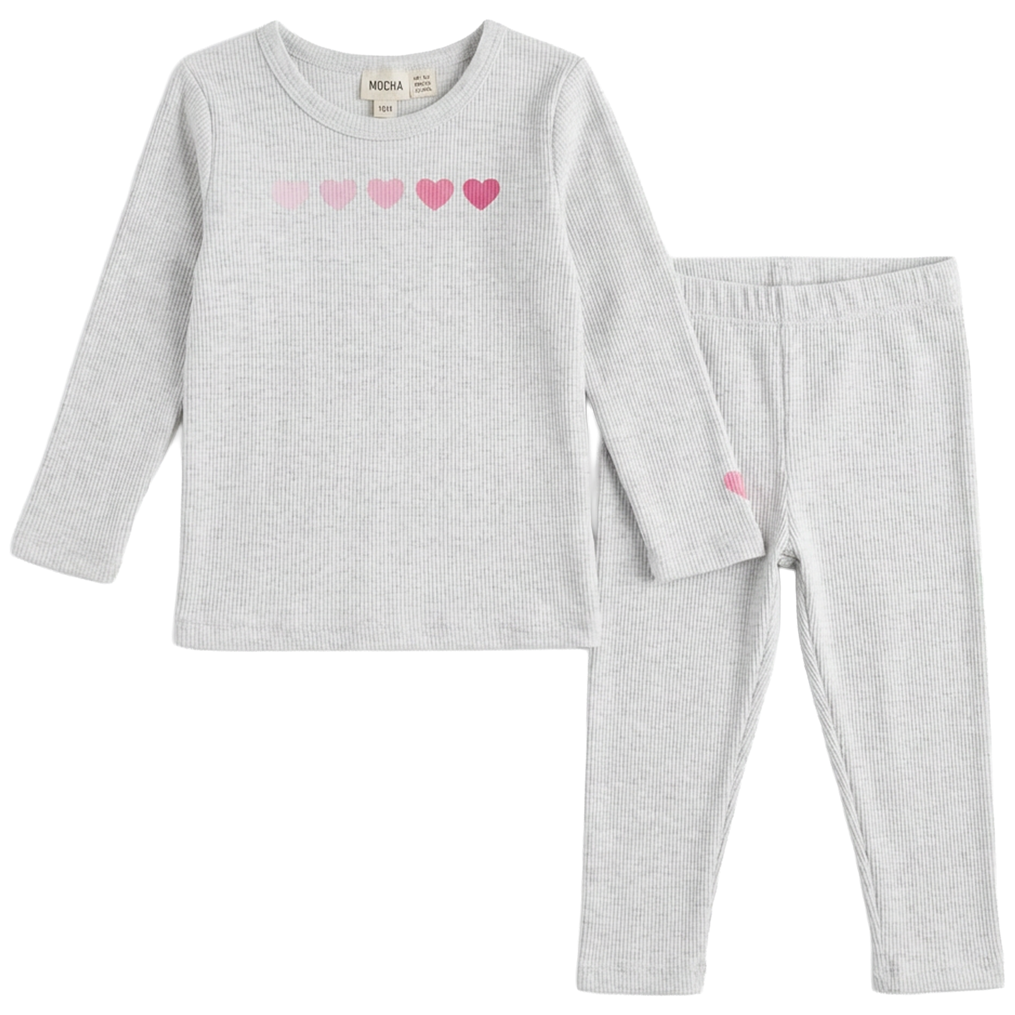 Heart Print Rib Set in Light Grey Mix Pink by Mocha