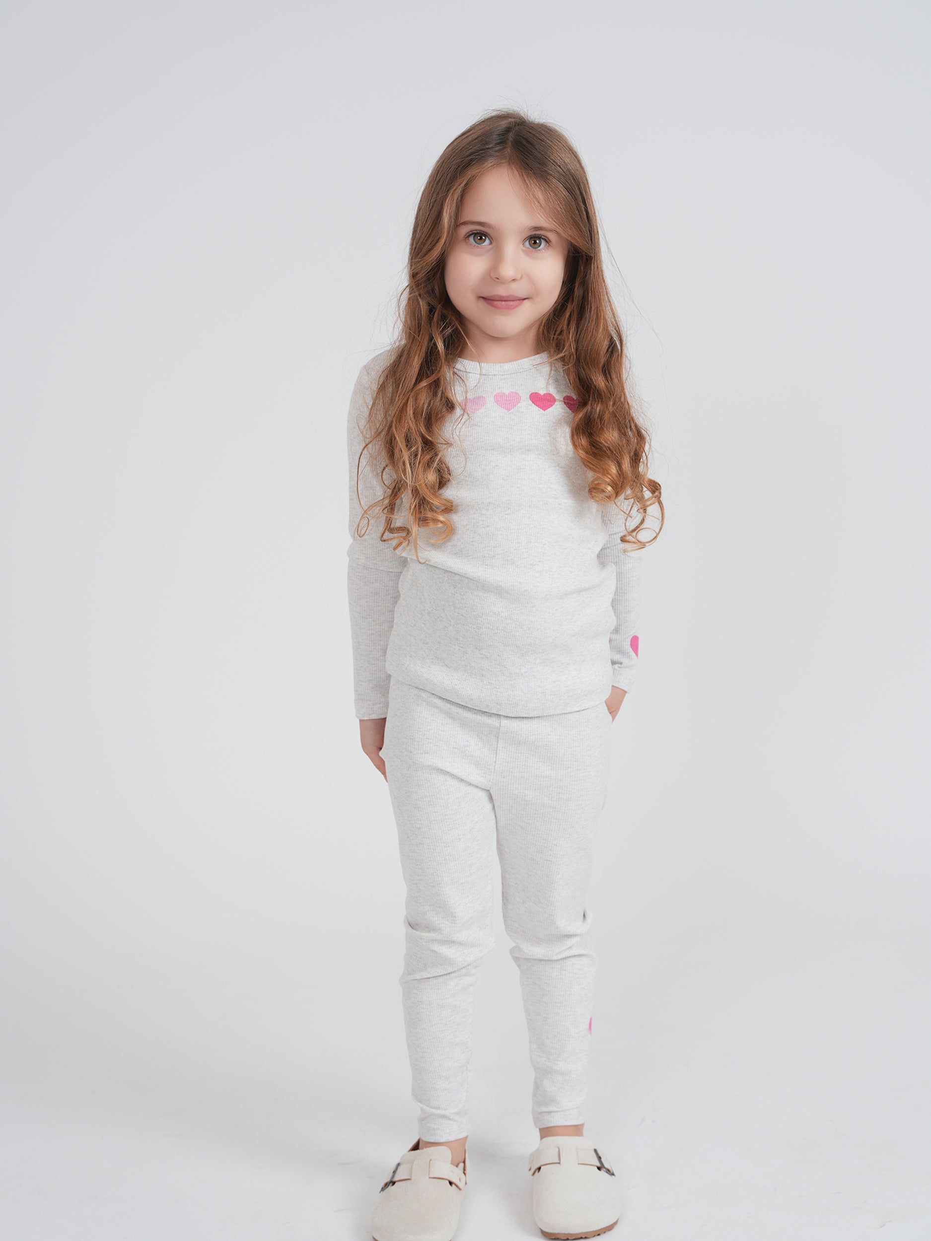 Heart Print Rib Set in by Mocha