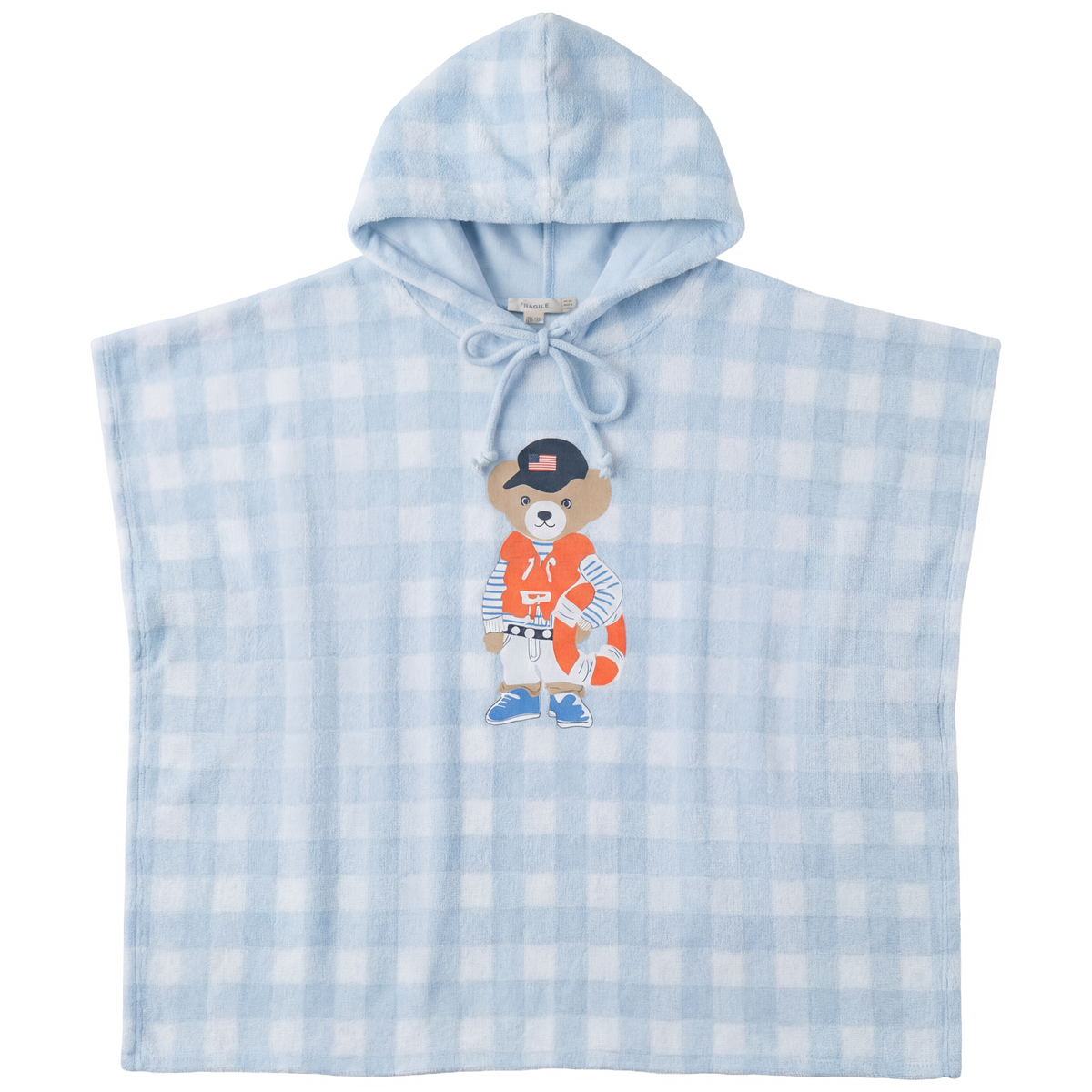 Bear Embroidered Terry Poncho in Blue by Fragile