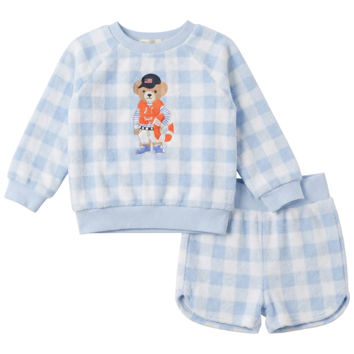 Bear Embroidered Shorts Terry Set in Blue by Fragile