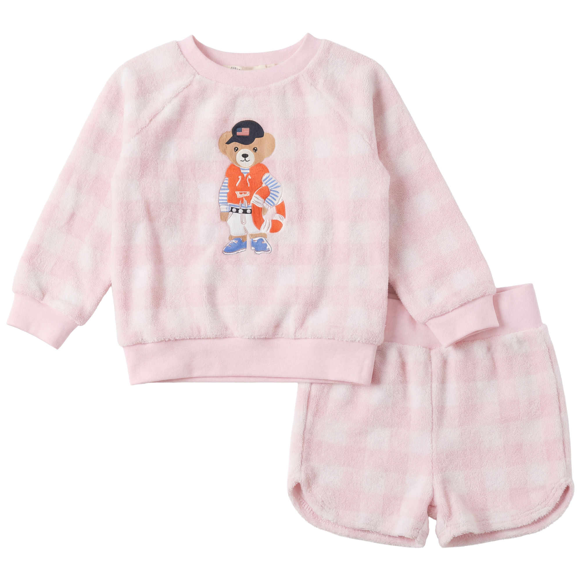 Bear Embroidered Shorts Terry Set in Pink by Fragile